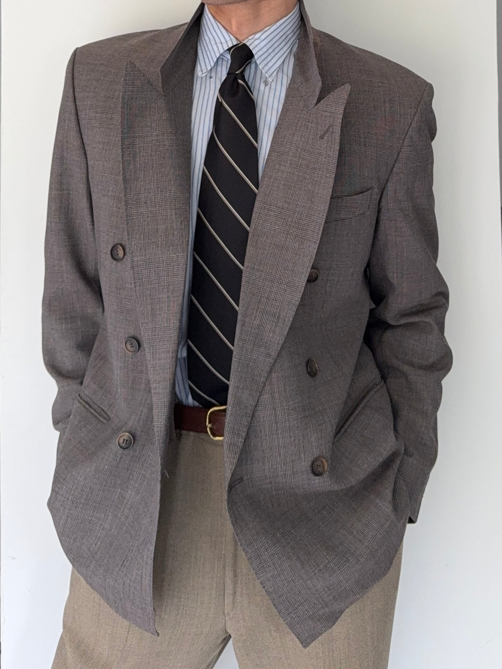 St Michaels 1990s Prince of Wales Check Double Breasted Peaked Lapel Sports Jacket Blazer - Size M