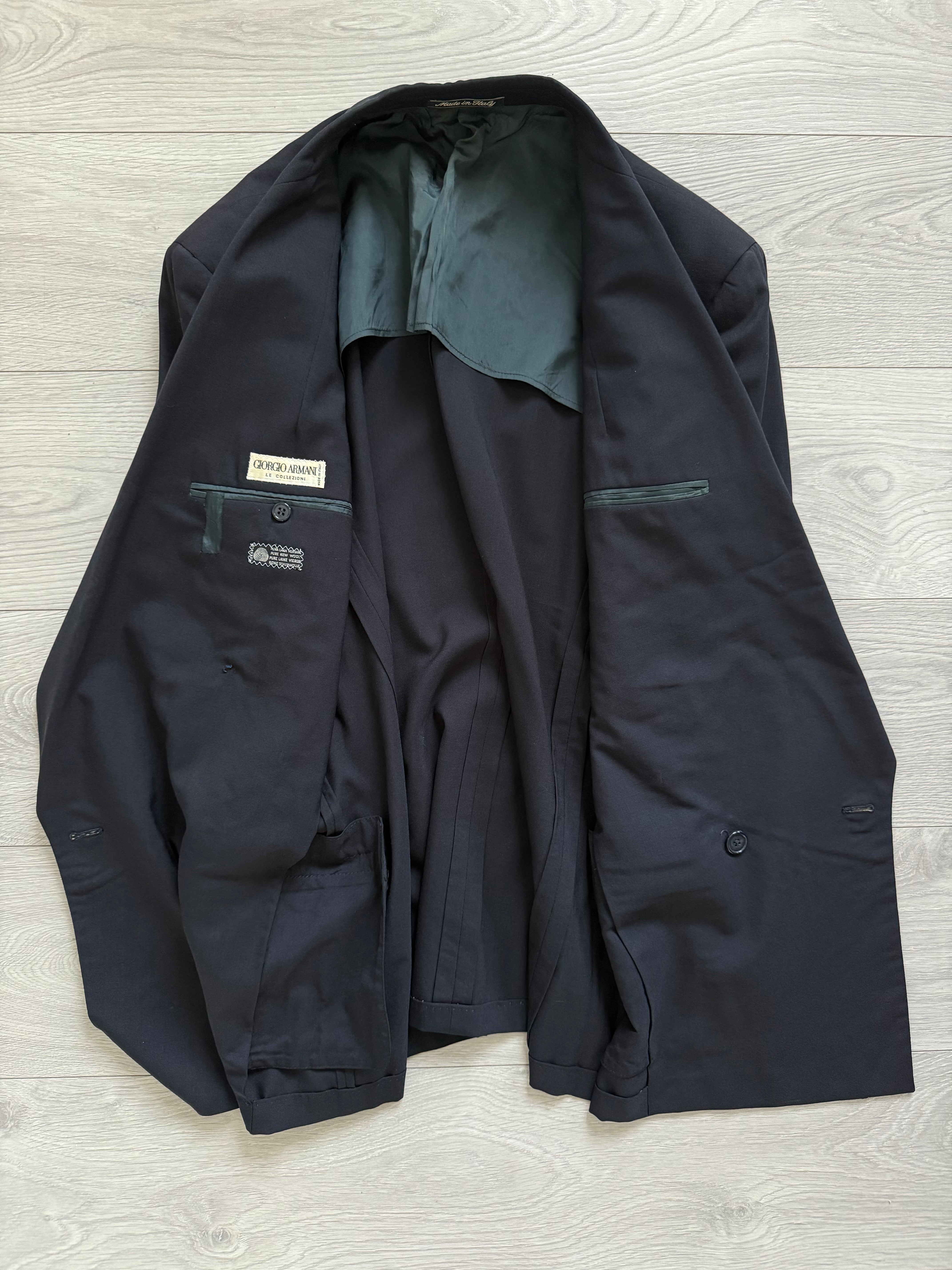 Giorgio Armani 1980s Peaked Lapel Double Breasted Wool Suit Navy