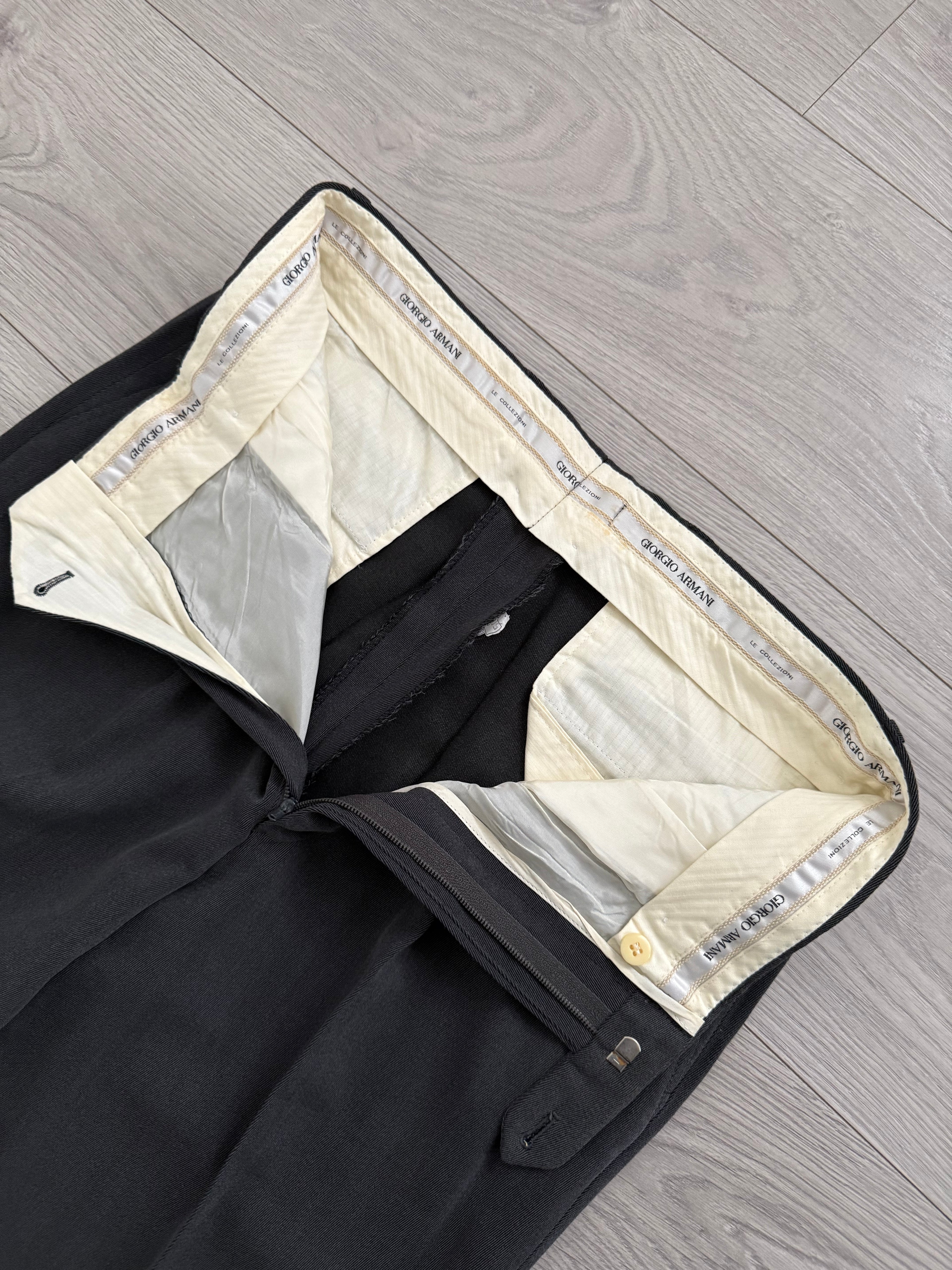 Giorgio Armani 1980s Double Breasted Pleated Wool Suit Steel Charcoal New - Size L Jacket / 32" Waist