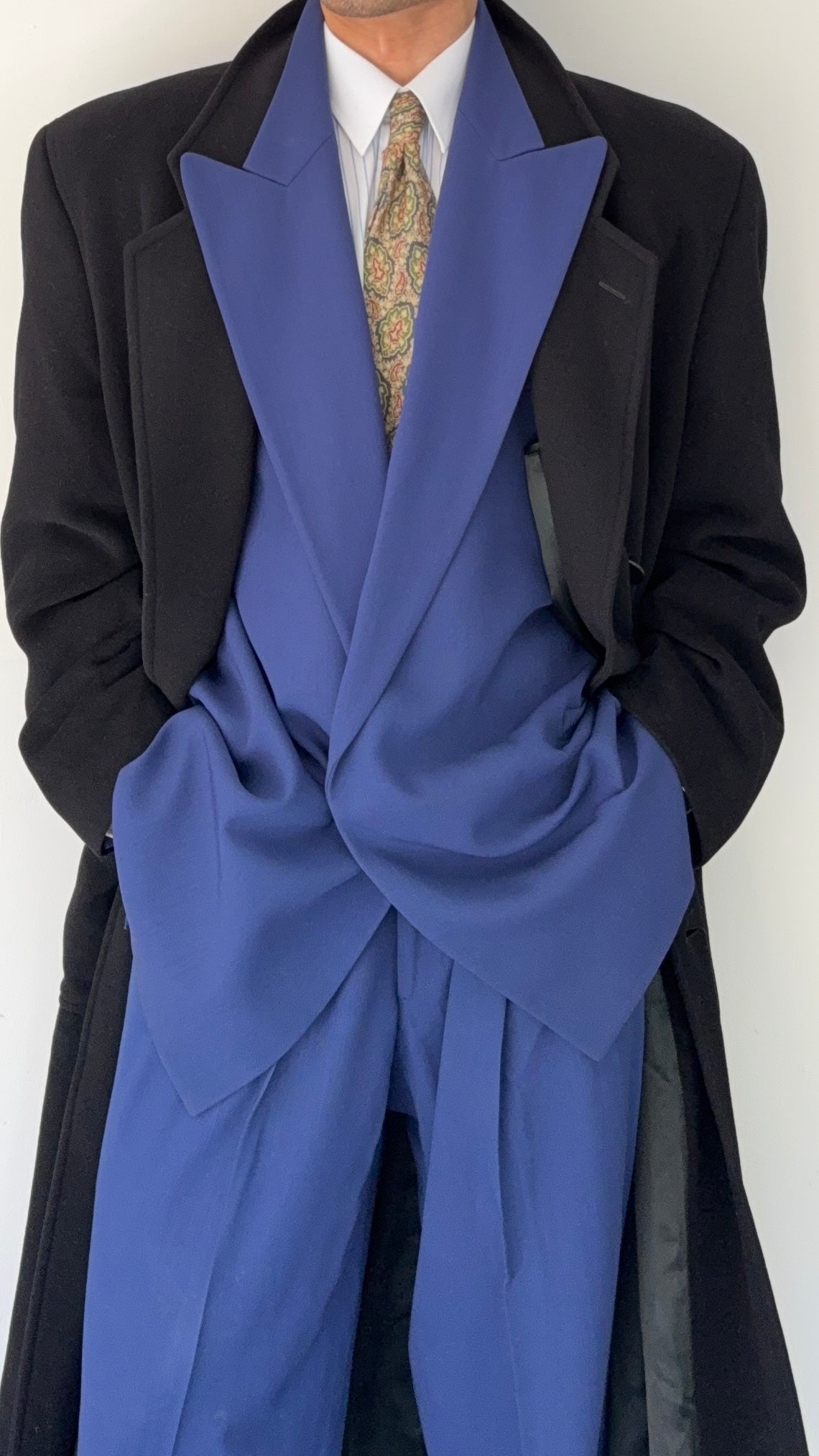 Giorgio Armani 1980s Wool Double Breasted Oversized Black Long Coat - Size XL