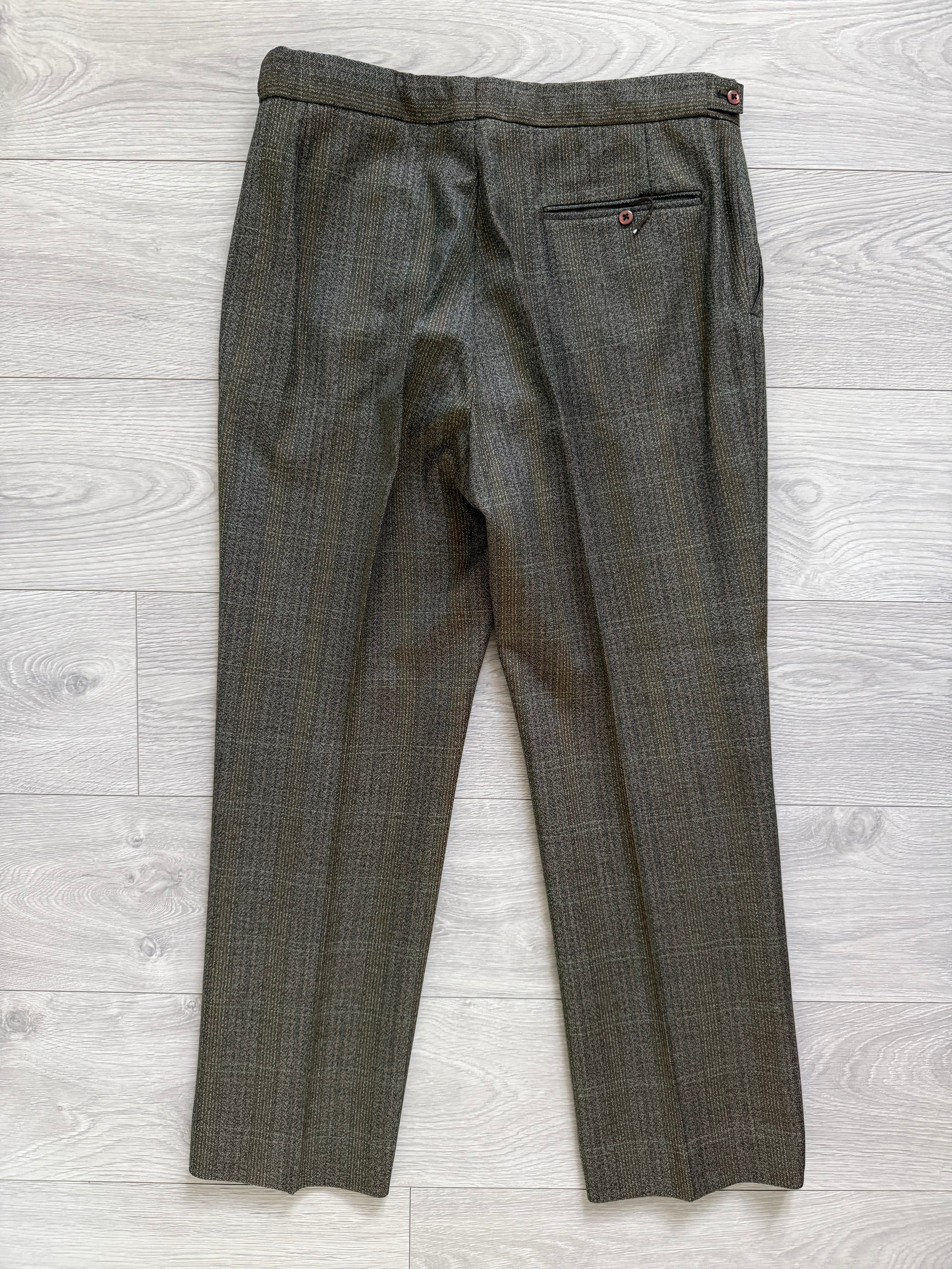 Vintage 1980s 2B Wool Textured Green Brown Suit - Size M Jacket / 32" Waist