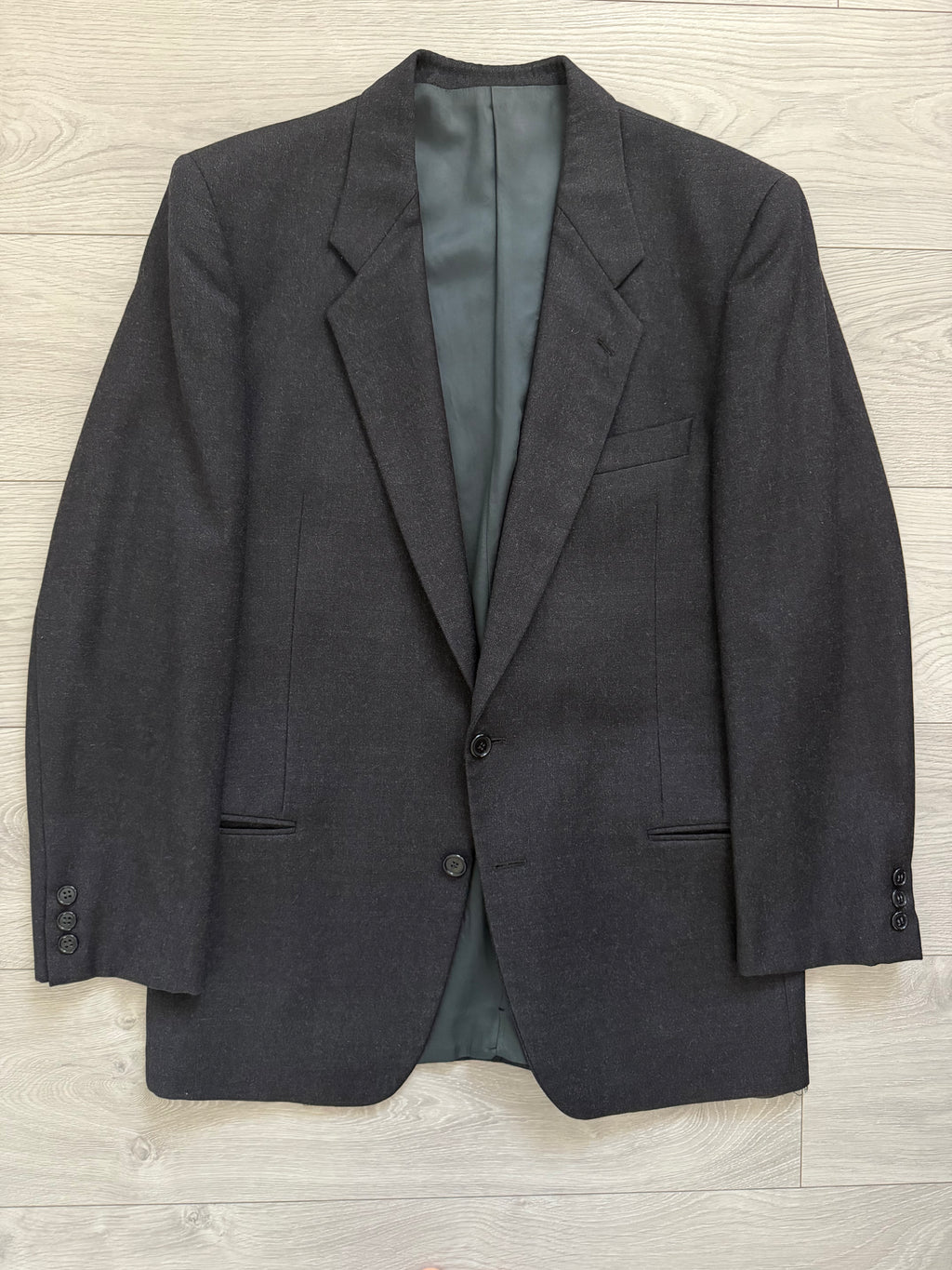 Giorgio Armani Mainline 1980s 2B Double Pleat Wool Charcoal Grey Suit - Size S Jacket / 30" Waist