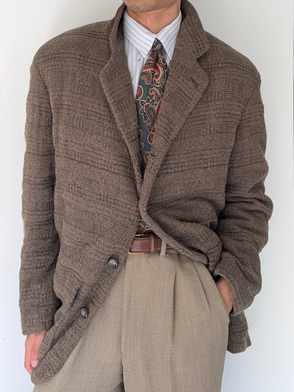 Emporio Armani 1990s 4B Wool Cotton Texture Pattern Jacket - Size L