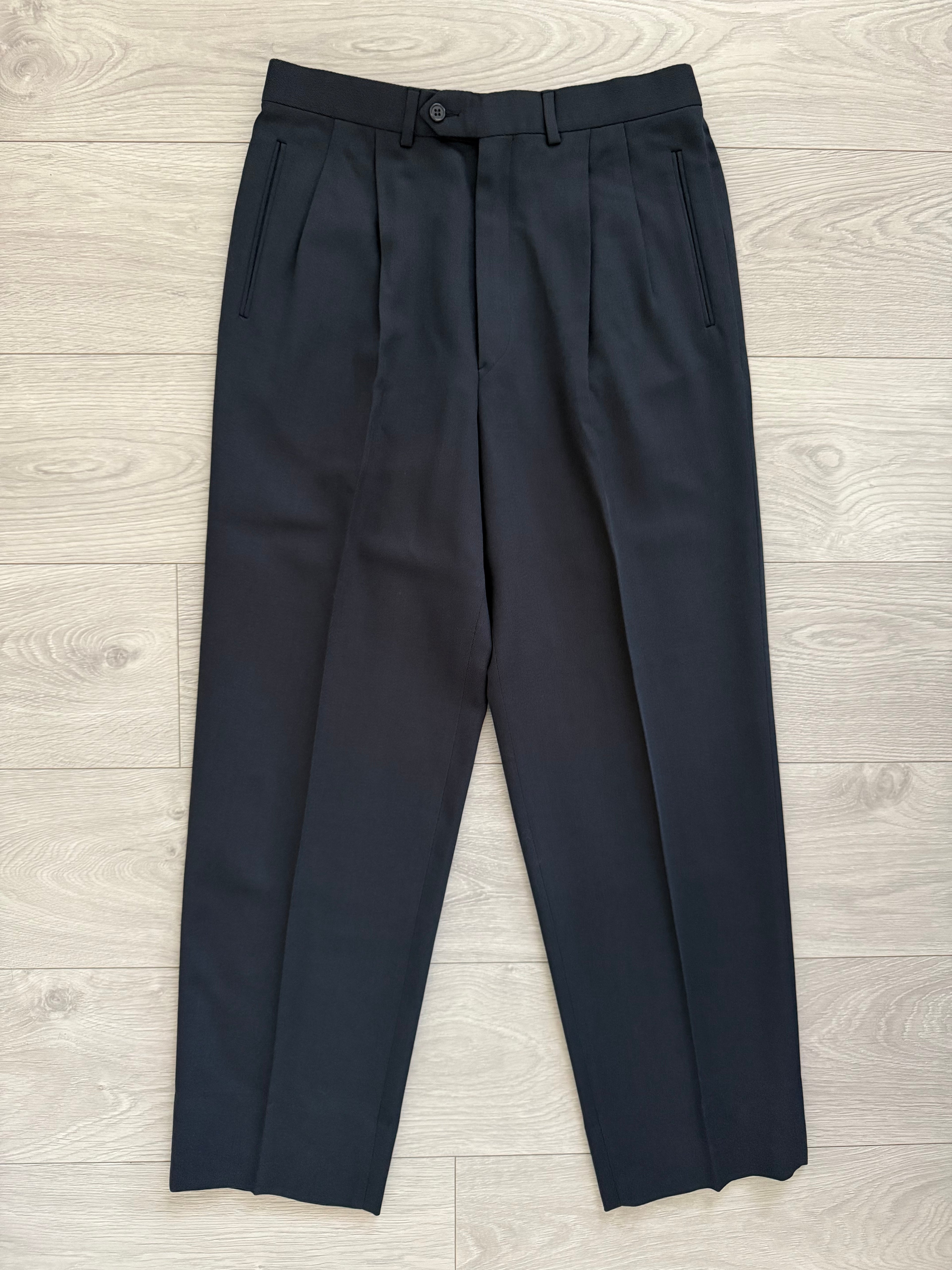 Giorgio Armani 1980s Peaked Lapel Double Breasted Wool Pleated Suit - Size M Jacket / 32" Waist