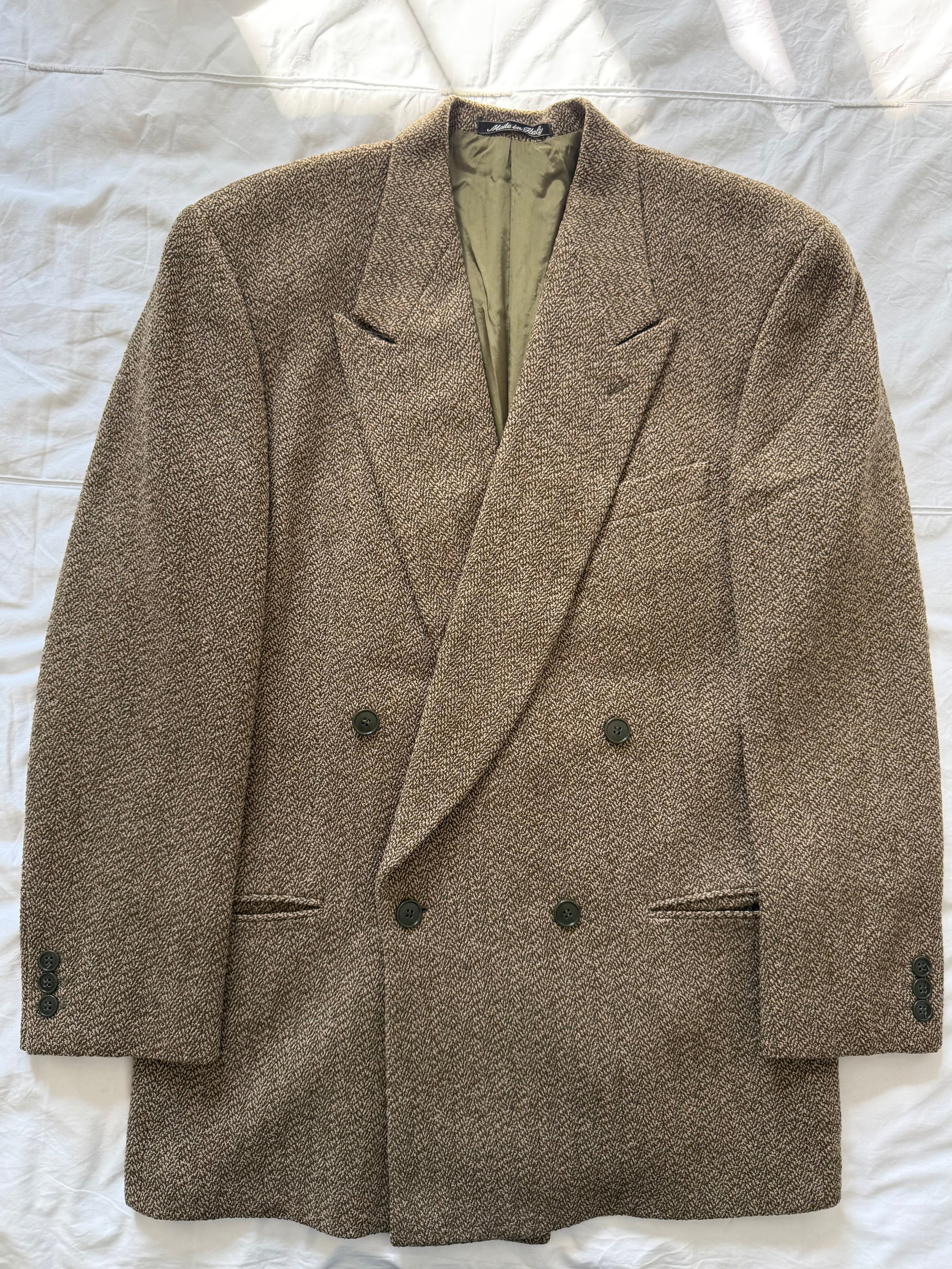 Giorgio Armani 1980s Peaked Lapel Double Breasted Textured Wool Sport Jacket Blazer - Size M