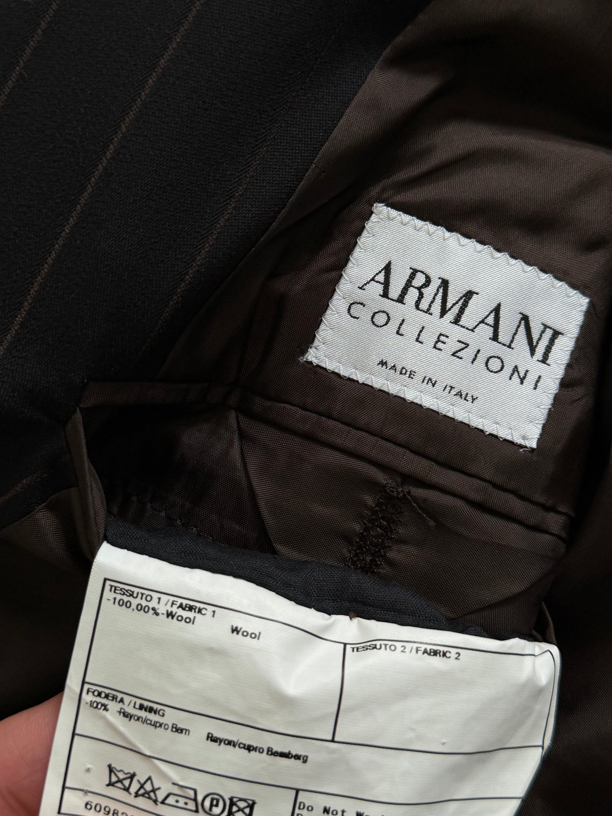 Armani 1990s Peaked Lapel Double Breasted Pleated Wool Suit Espresso Black - Size M Jacket / 32" Waist