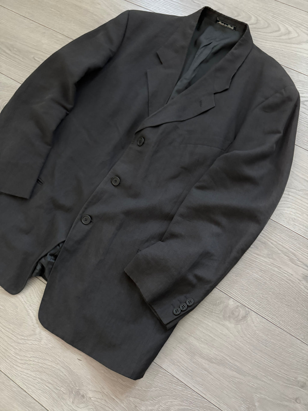 Giorgio Armani 1980s 3B Linen Blend Suit Charcoal - Size XXL Jacket / 36" Waist
