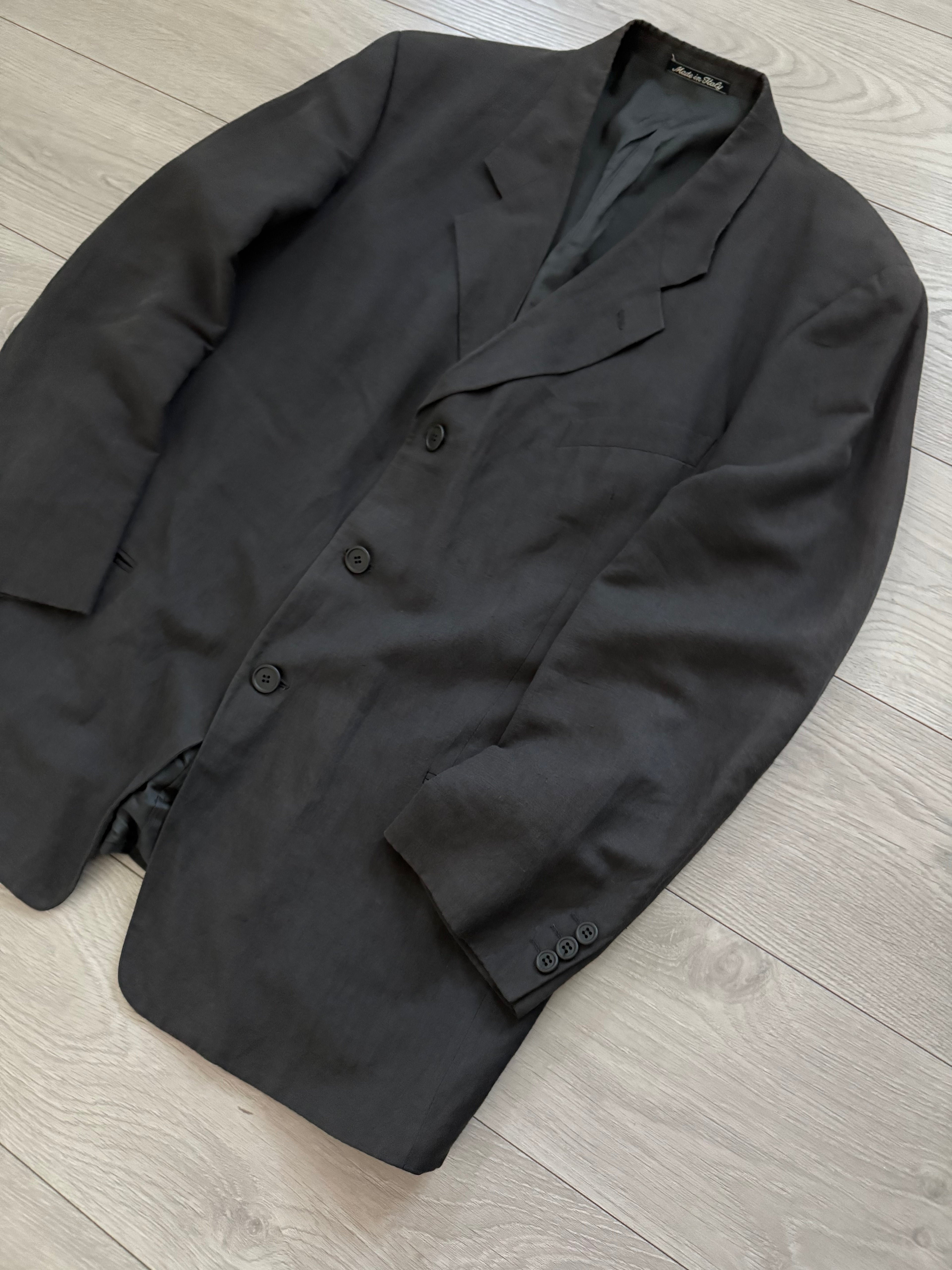 Giorgio Armani 1980s 3B Linen Blend Suit Charcoal - Size XXL Jacket / 36" Waist