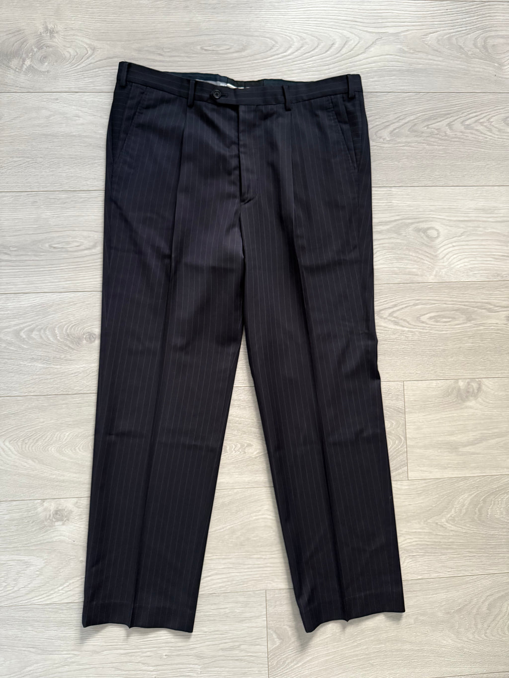 Armani 1990s Pleated 3B Striped Navy Wool Suit - Size M Jacket / 38" Waist