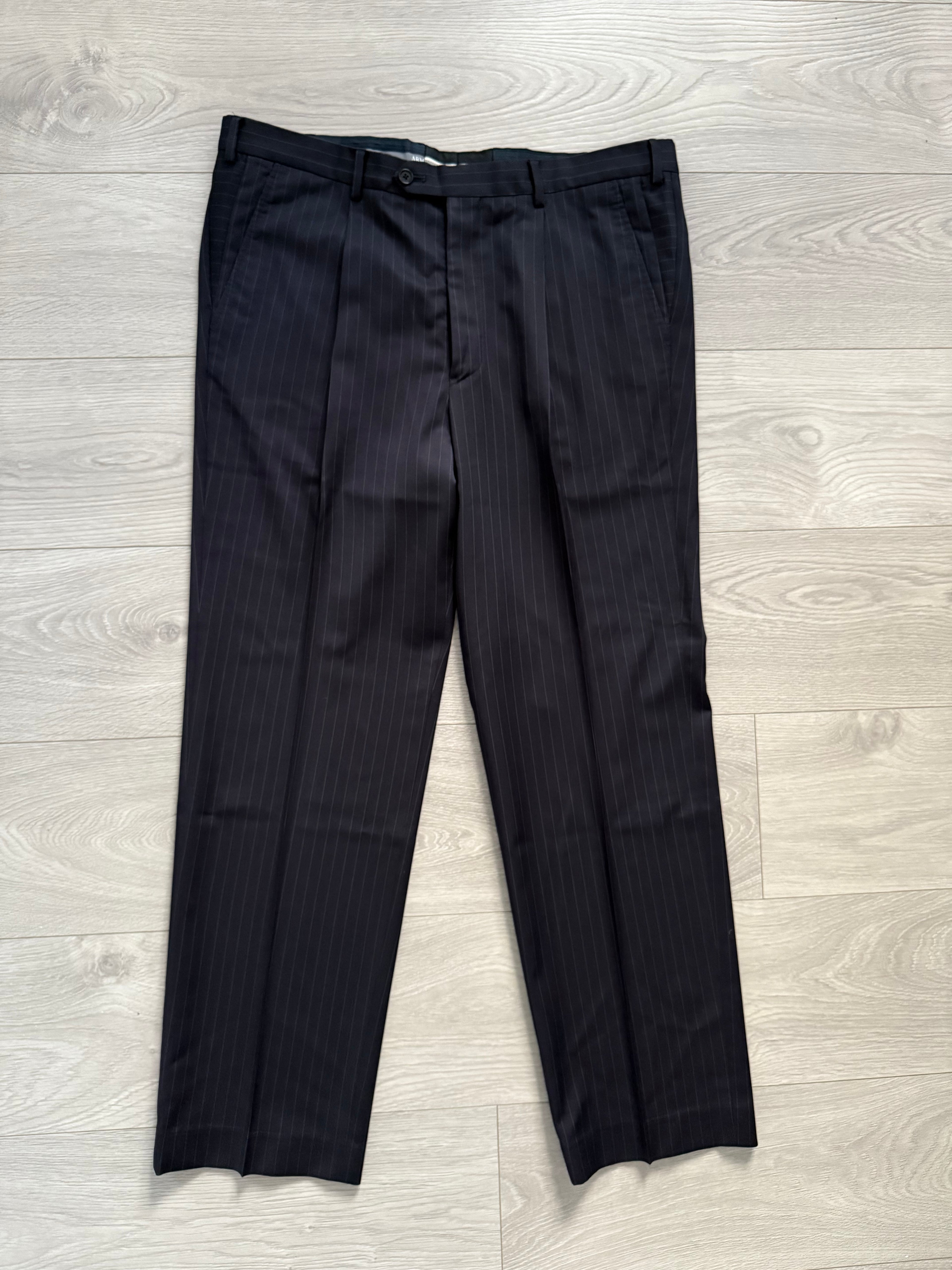 Armani 1990s Pleated 3B Striped Navy Wool Suit - Size M Jacket / 38" Waist