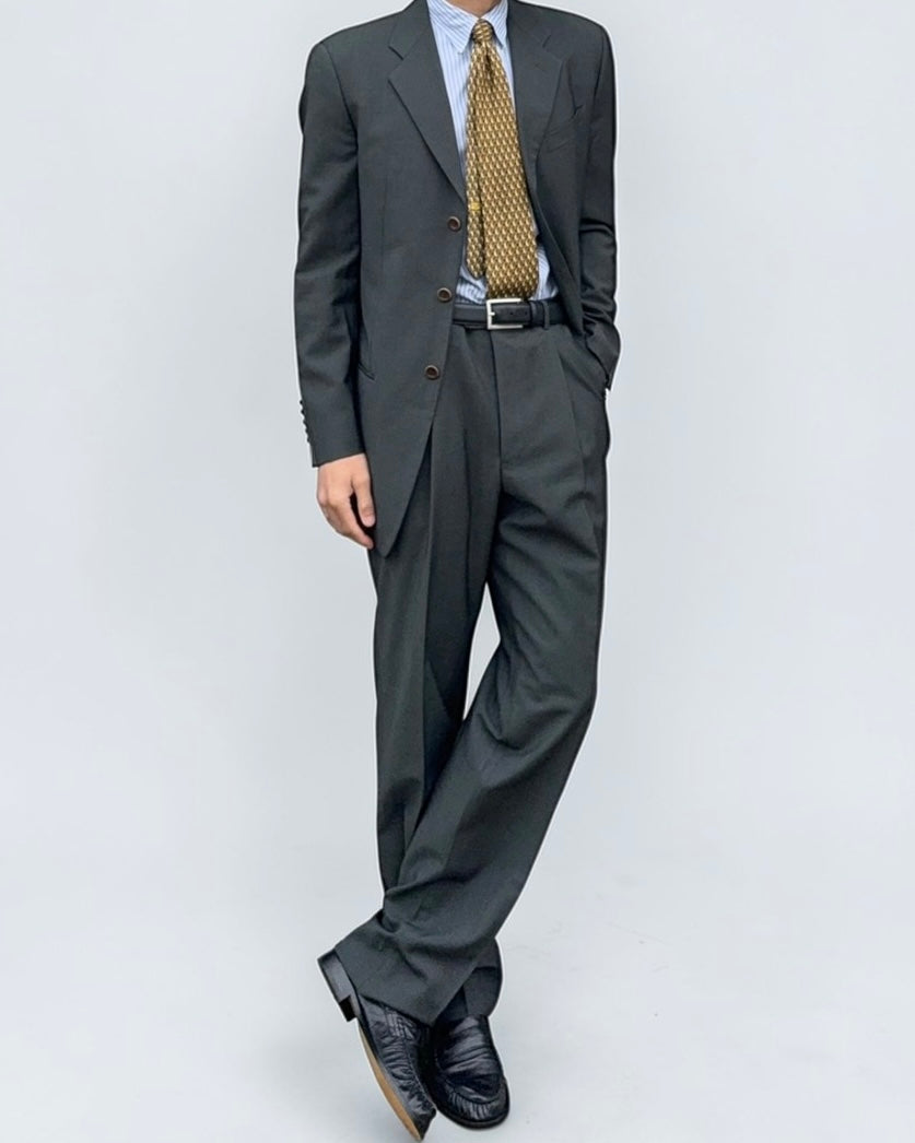 Armani 1990s 3B Forest Green Pleated Wool Suit - Size M Jacket / 32" Waist