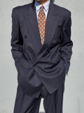 Hugo Boss 1980s 'Mitford' Peaked Lapel Double Breasted Pleated Wool Suit - Size M Jacket / 32" Waist