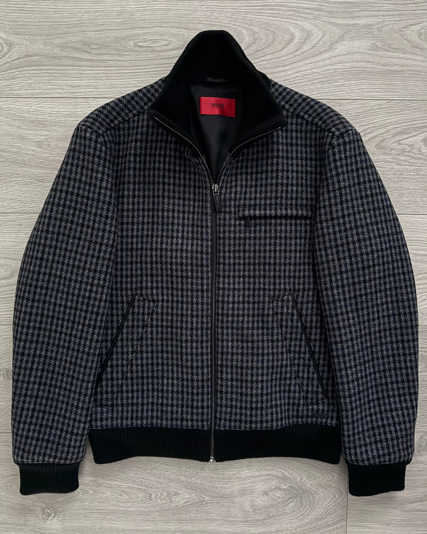 Hugo Boss Houndstooth Pattern Wool Bomber Jacket - Size S