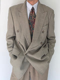 Hugo Boss 1980s 'Zeus' Peaked Lapel Double Breasted Herringbone Wool Sports Blazer Jacket - Size L