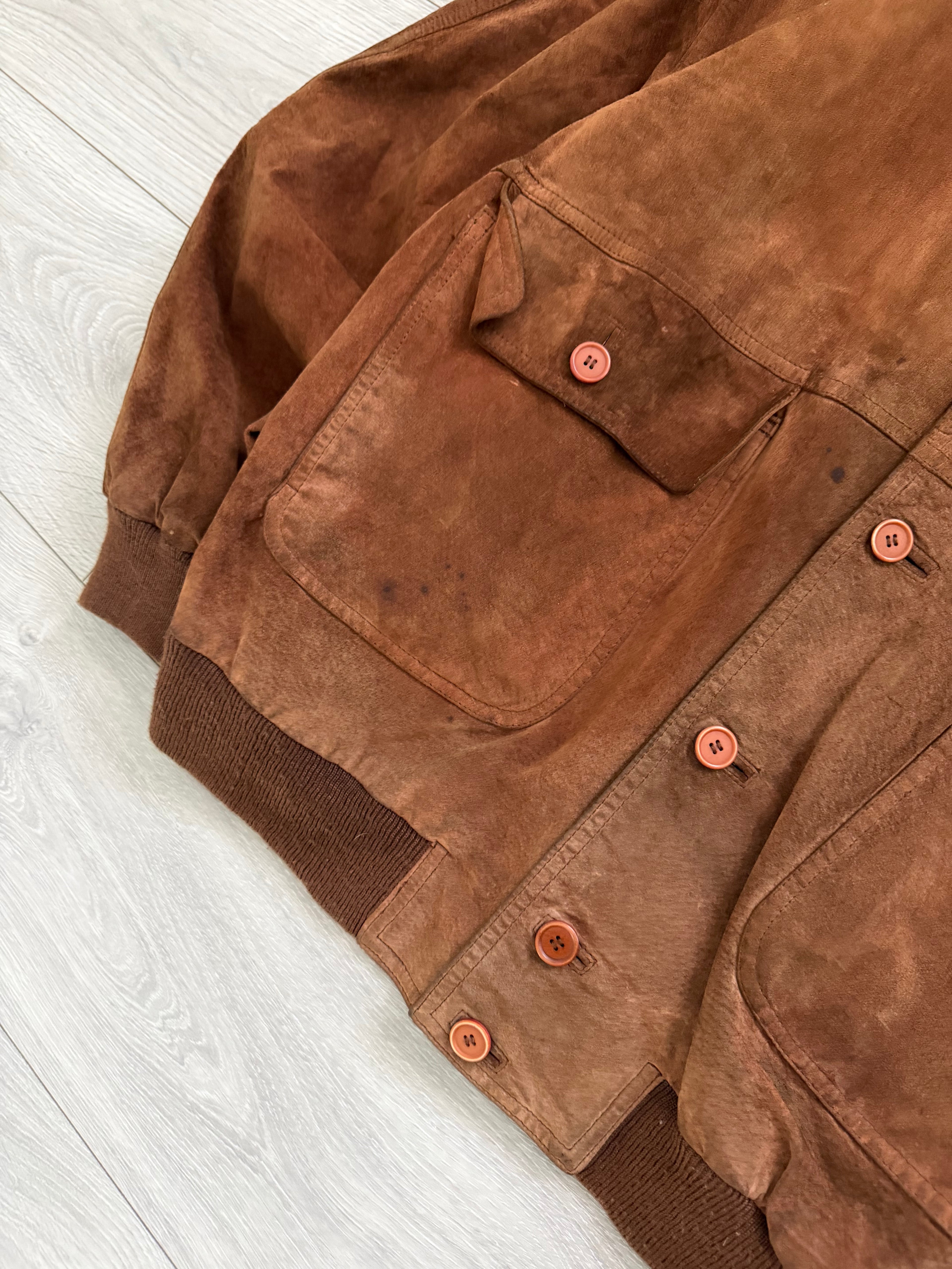 1980s Vera Pelle Leather Suede Jacket Rust Brown - Size L