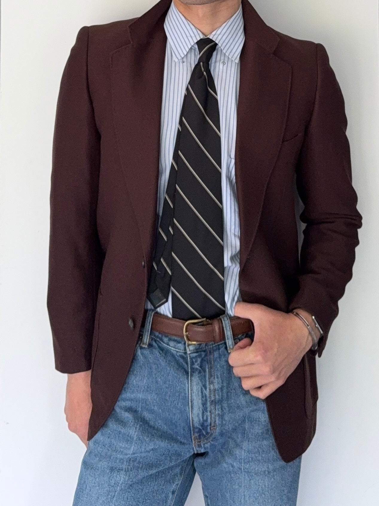 1970s Vintage Burgundy Brown Wool Sports Jacket Blazer Made in Italy - Size S