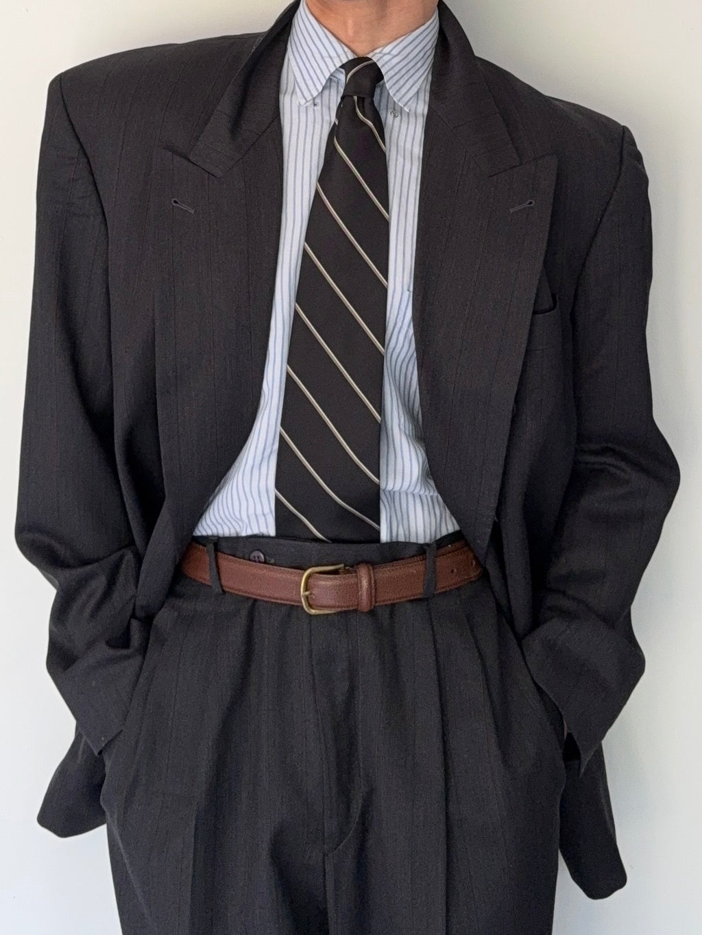 Hugo Boss 1980s 'Al Capone' Double Breasted Pleated Wool Cashmere Suit - Size XXL Jacket / 36" Waist