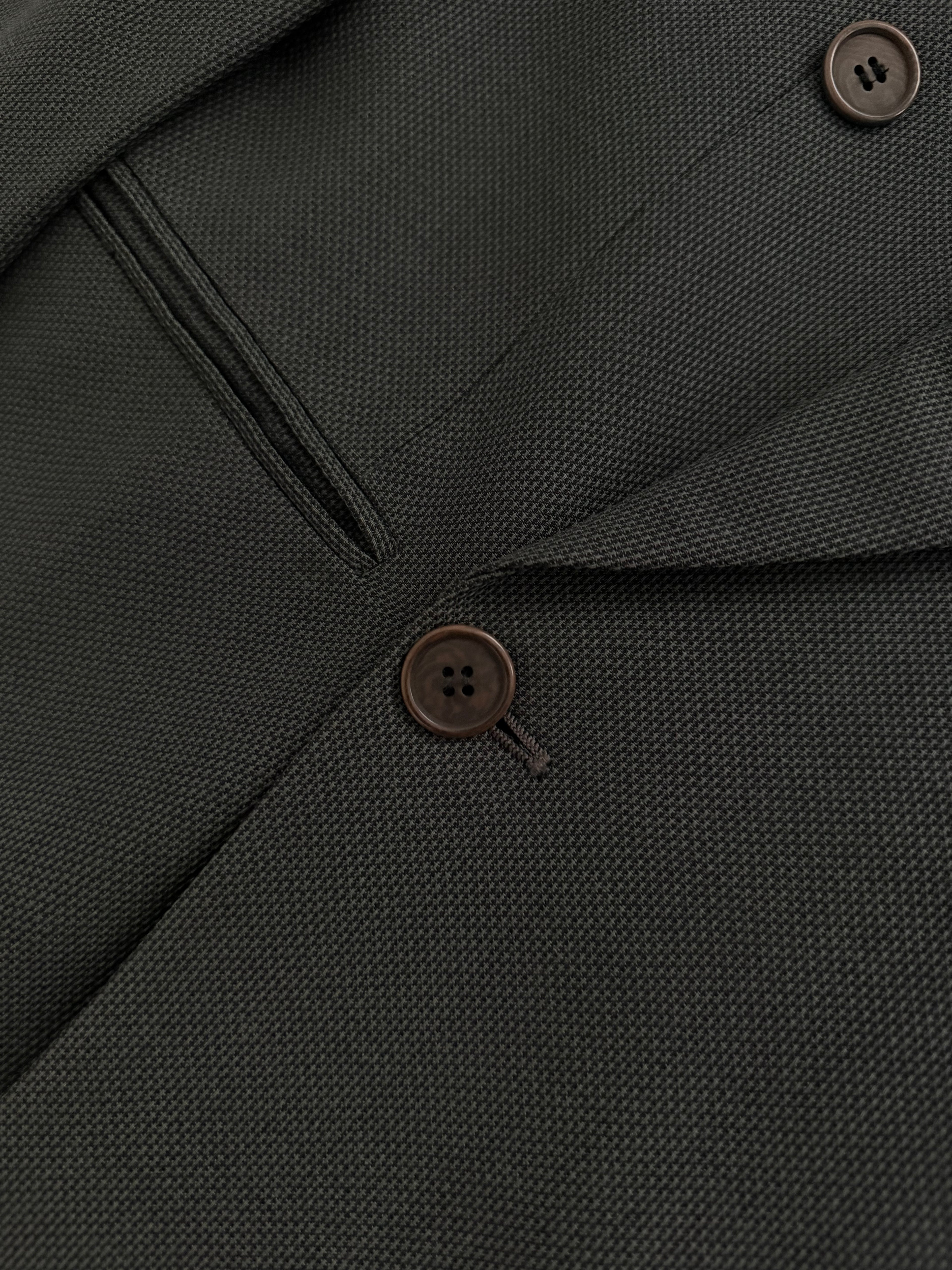 Giorgio Armani 1980s Peaked Lapel Double Breasted Pleated Textured Wool Suit Green - Size S Jacket / 30" Waist