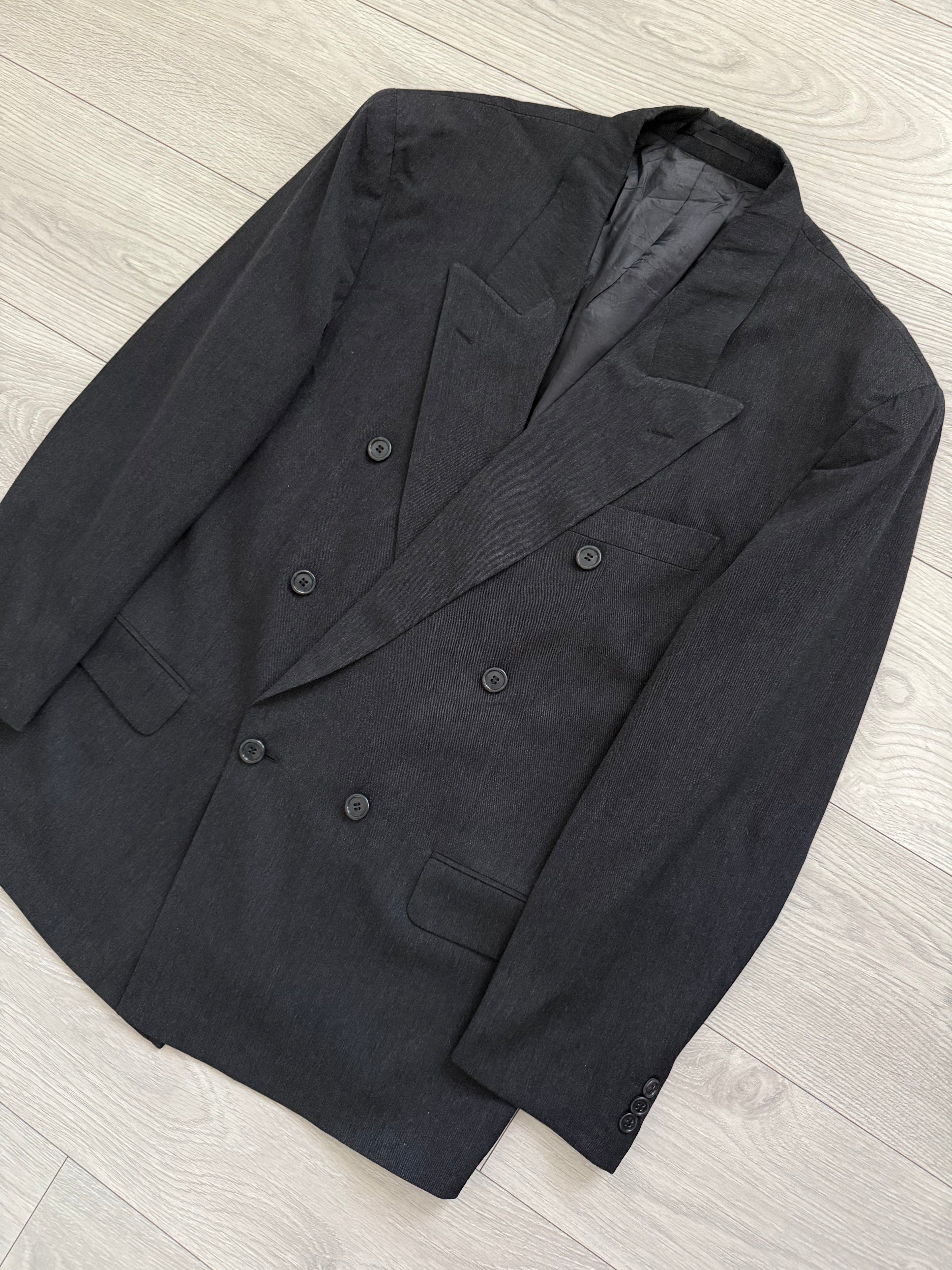 Hugo Boss 1980s 'Al Capone' Grey Peaked Lapel Double Breasted Wool Sports Jacket Blazer - Size L