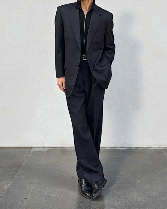 Le Chic Doremuil Fabric Pleated Wool Suit - Size L Jacket / 34" Waist