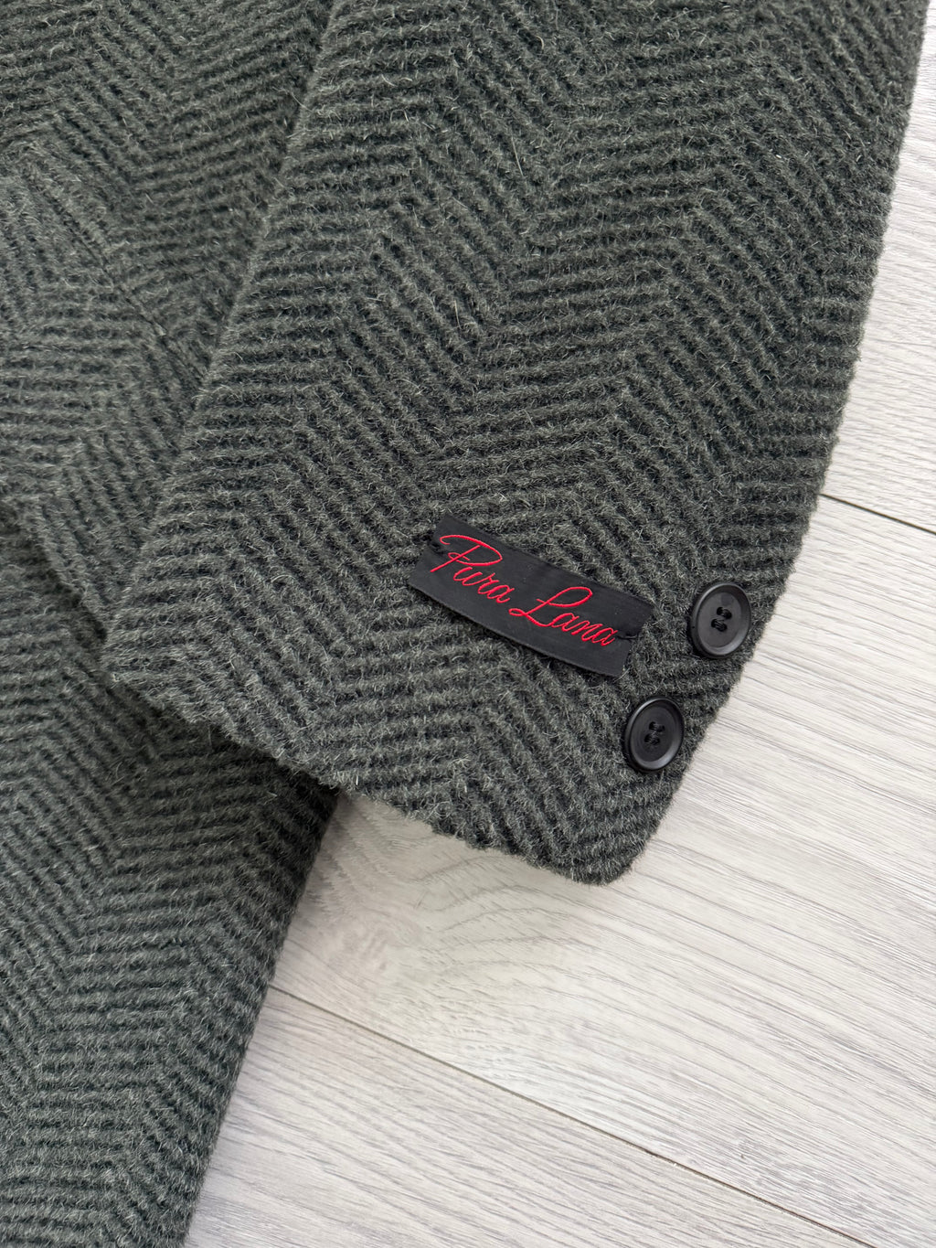 1980s Made in Italy Herringbone Wool Blend Coat Forest Green - Size M