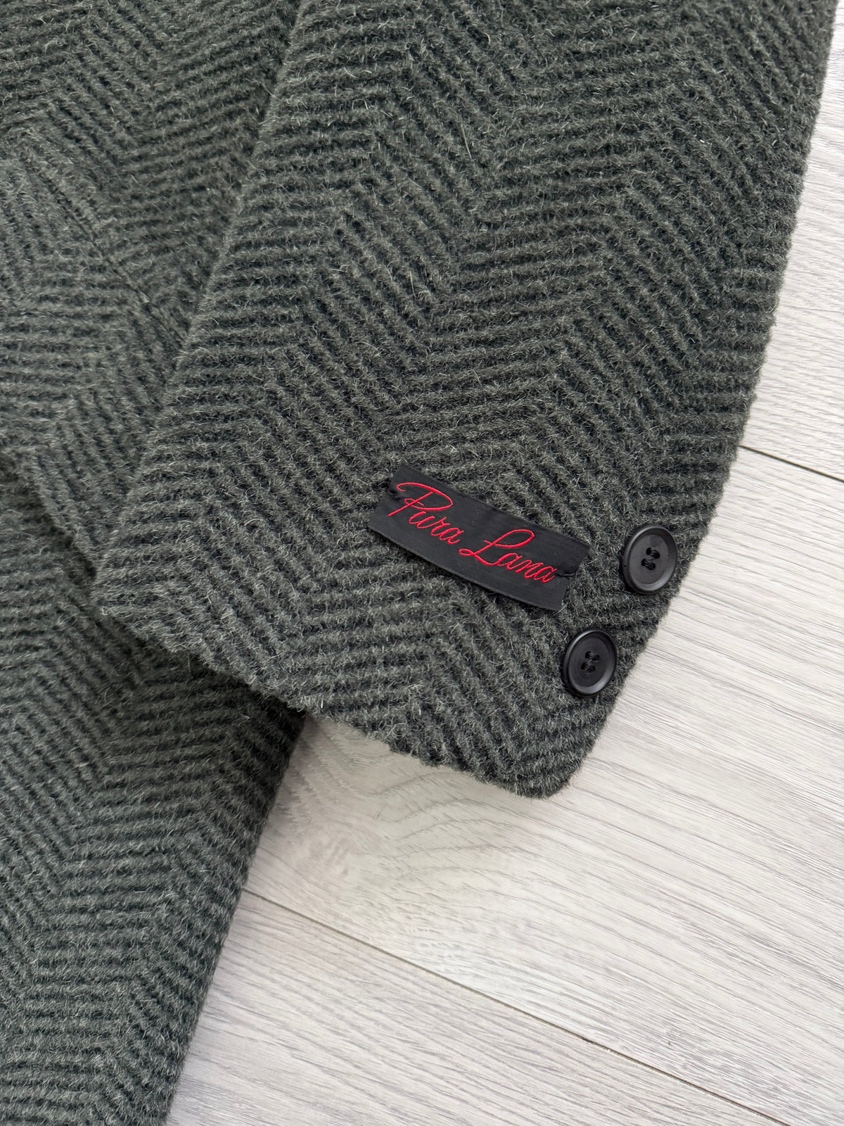 1980s Made in Italy Herringbone Wool Blend Coat Forest Green - Size M