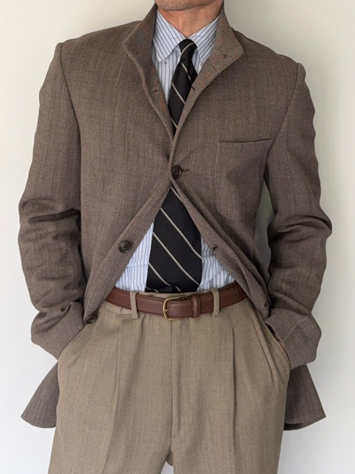 Emporio Armani 1998 Nehru Collar Taupe Brown Sports Jacket - Size S
