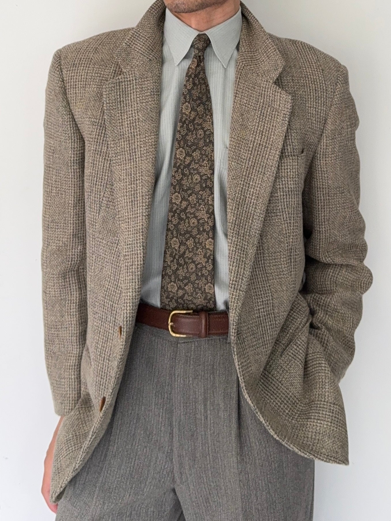 Giorgio Armani Black Label 1990s Textured Wool Check Sports Jacket Blazer - Size M