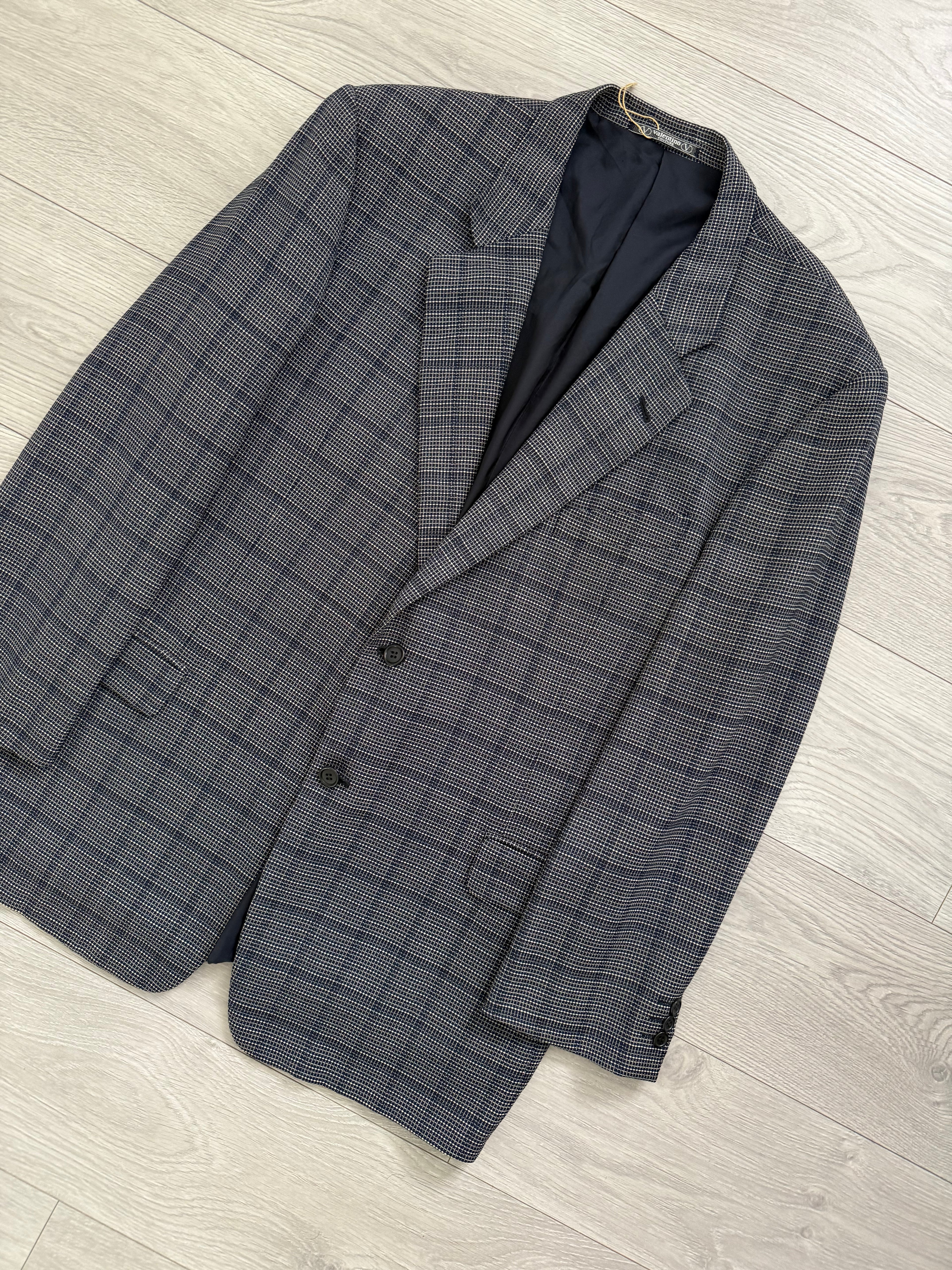Valentino 1980s 2B Textured Wool Check Sports Jacket Blazer  - Size XXL