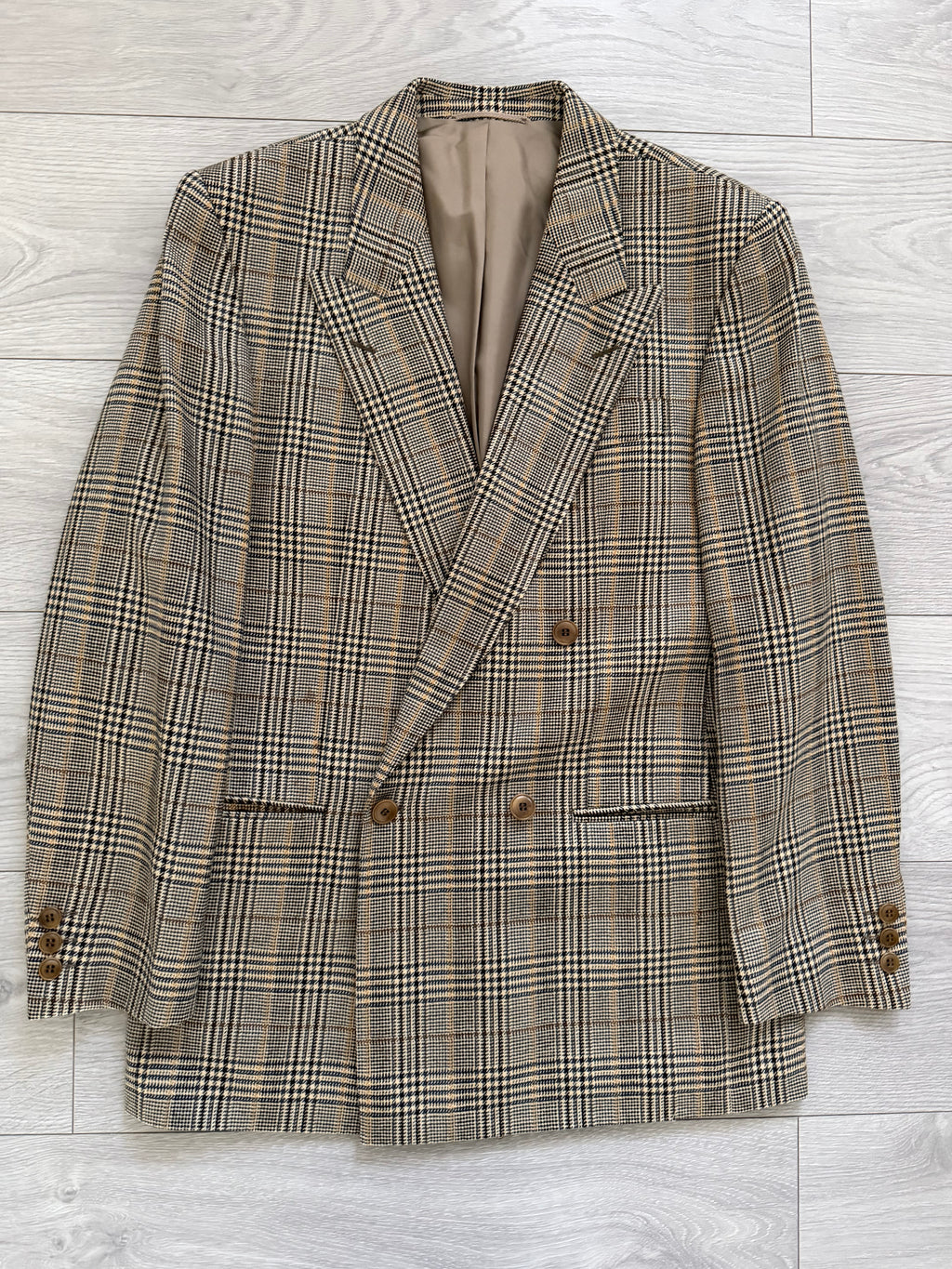 Bruno Kirches 1990s Double Breasted Check Wool Textured Sport Jacket Blazer - Size S
