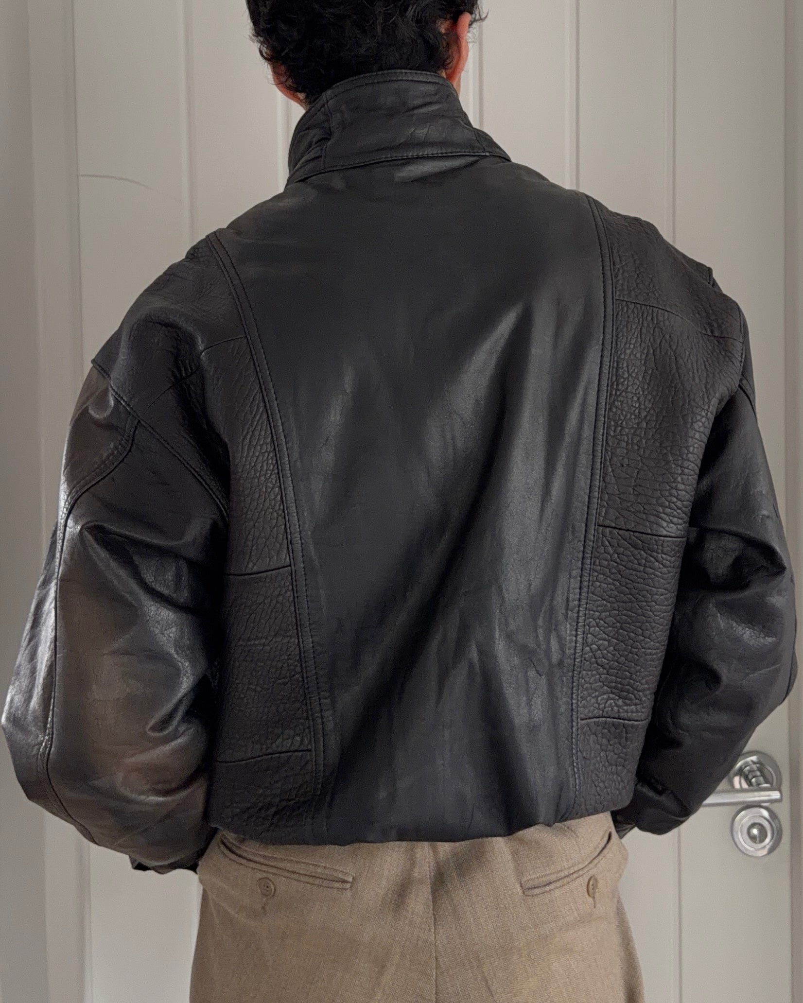 Valentino 1980s Panelled Leather Bomber Jacket - Size M