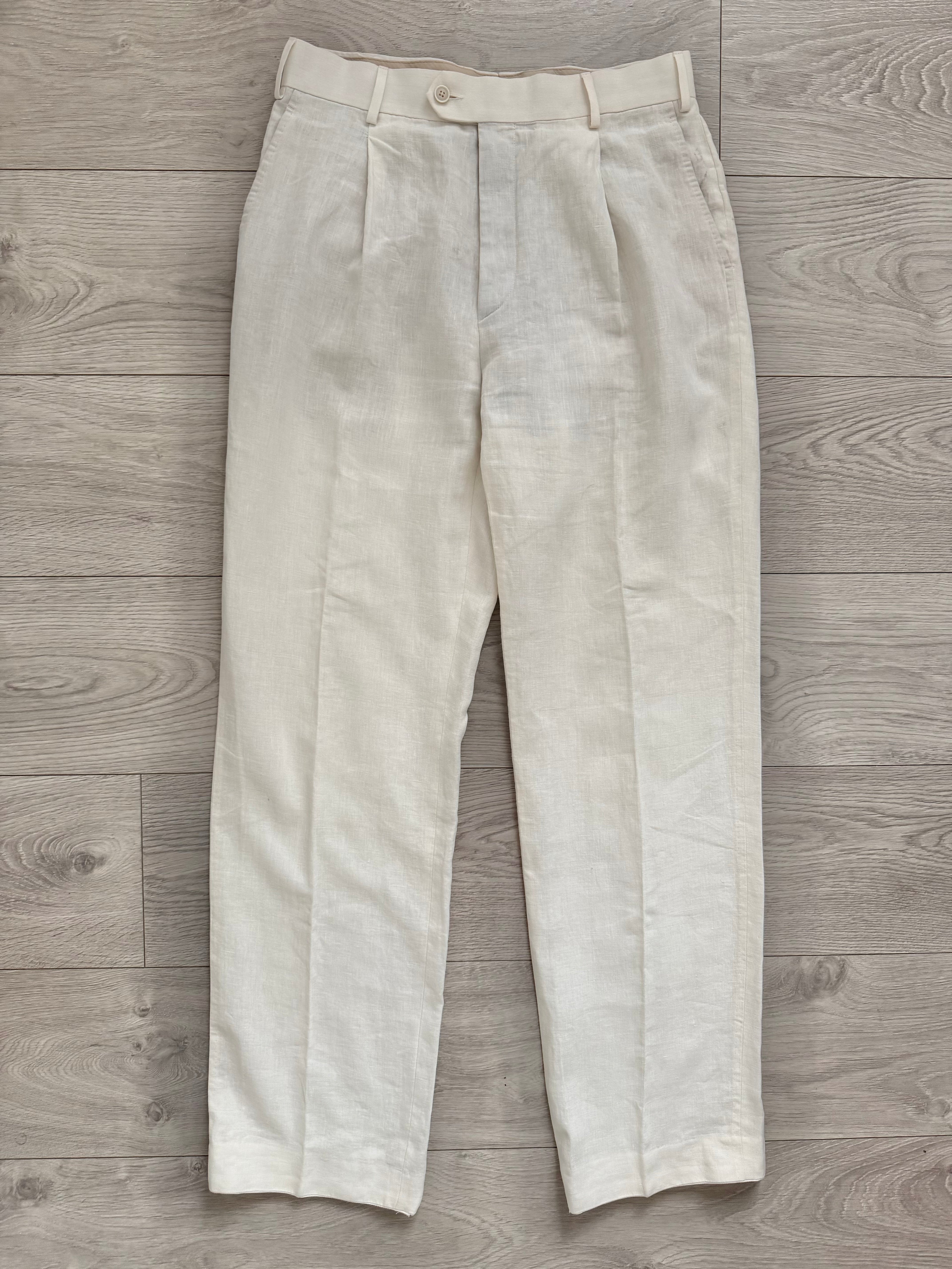 Suit Supply Pleated Linen White Pants - Size 30" Waist