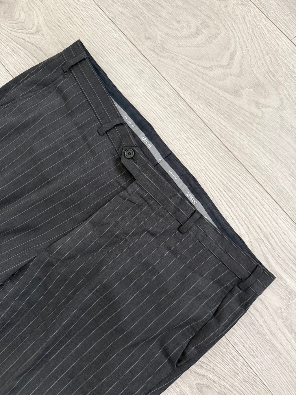 Armani 1990s 2B Charcoal Grey Striped Wool Suit - Size XXL Jacket / 38" Waist