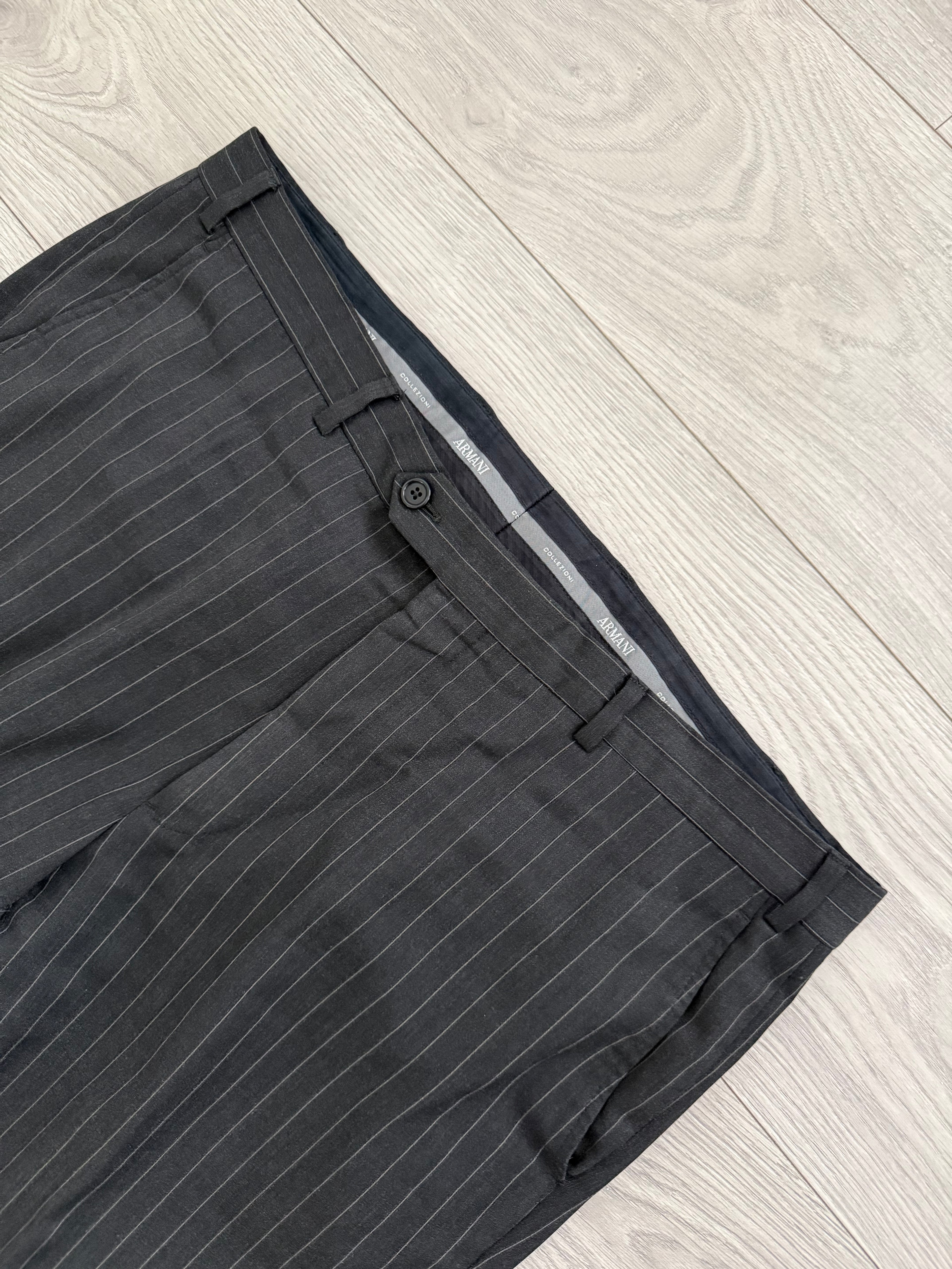 Armani 1990s 2B Charcoal Grey Striped Wool Suit - Size XXL Jacket / 38" Waist