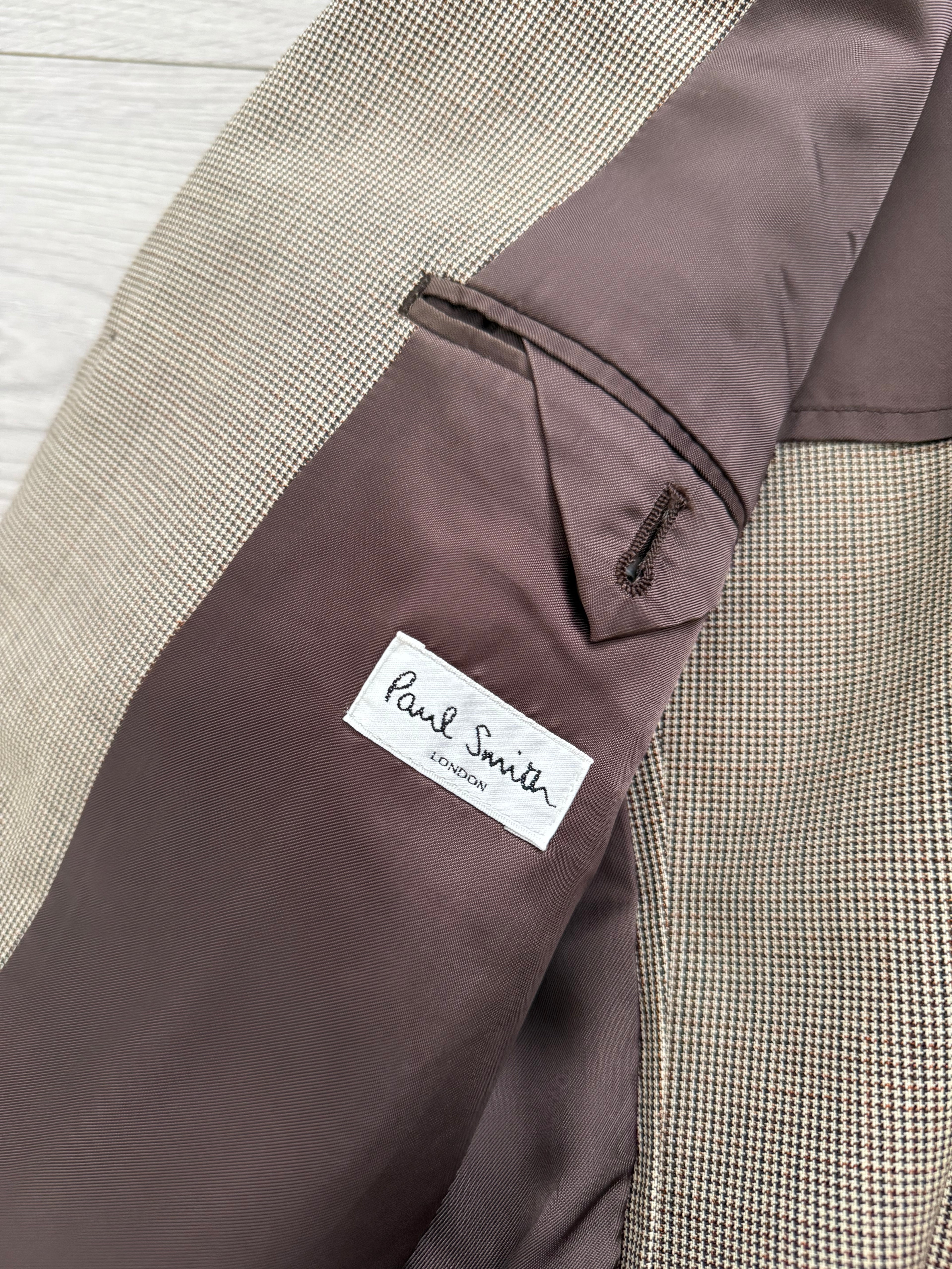 Paul Smith 1990s 3B Double Pleat Micro Houndstooth Marzotto Fabric Wool Suit - Size S Jacket / 30" Waist