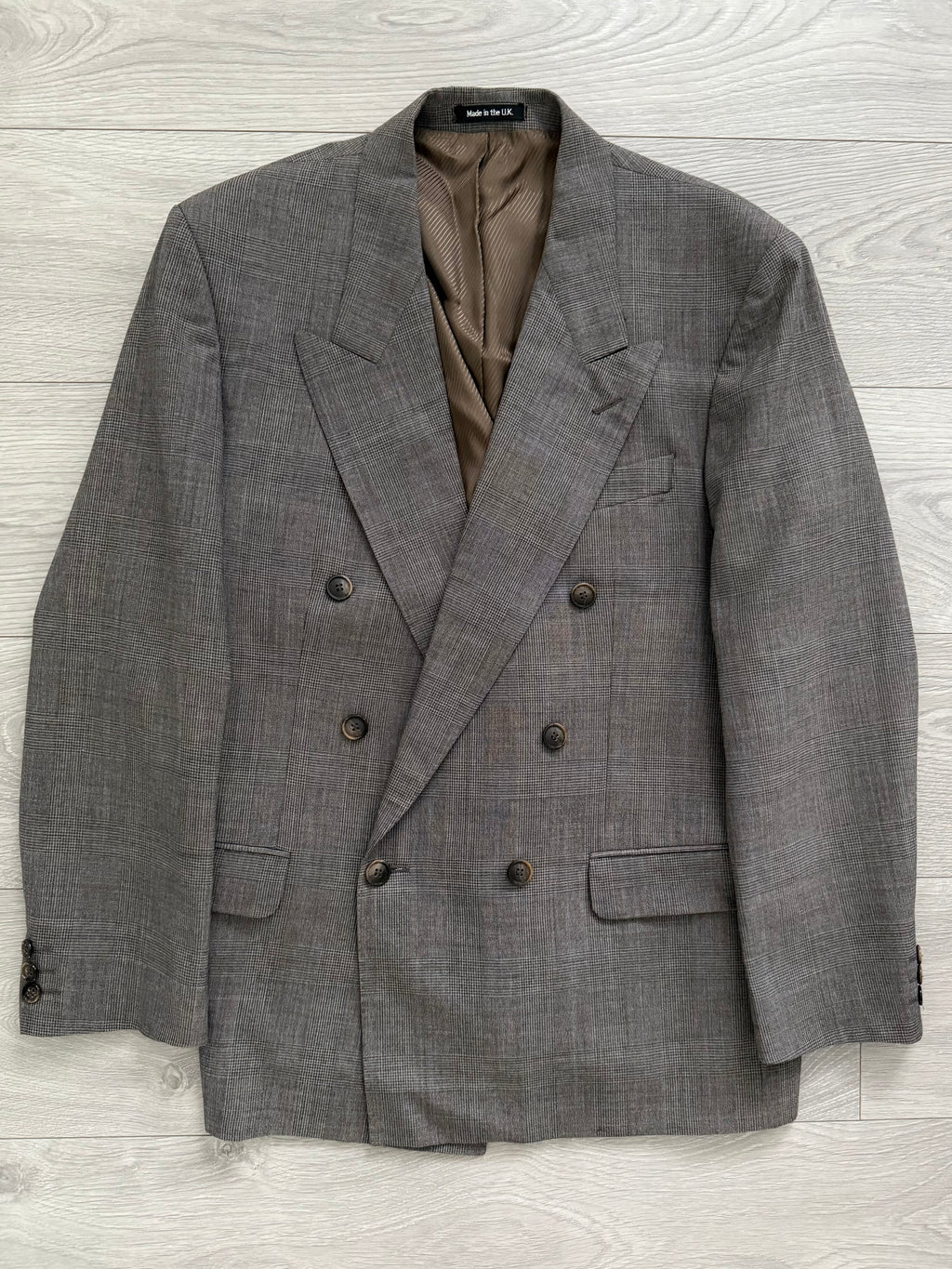 St Michaels 1990s Prince of Wales Check Double Breasted Peaked Lapel Sports Jacket Blazer - Size M