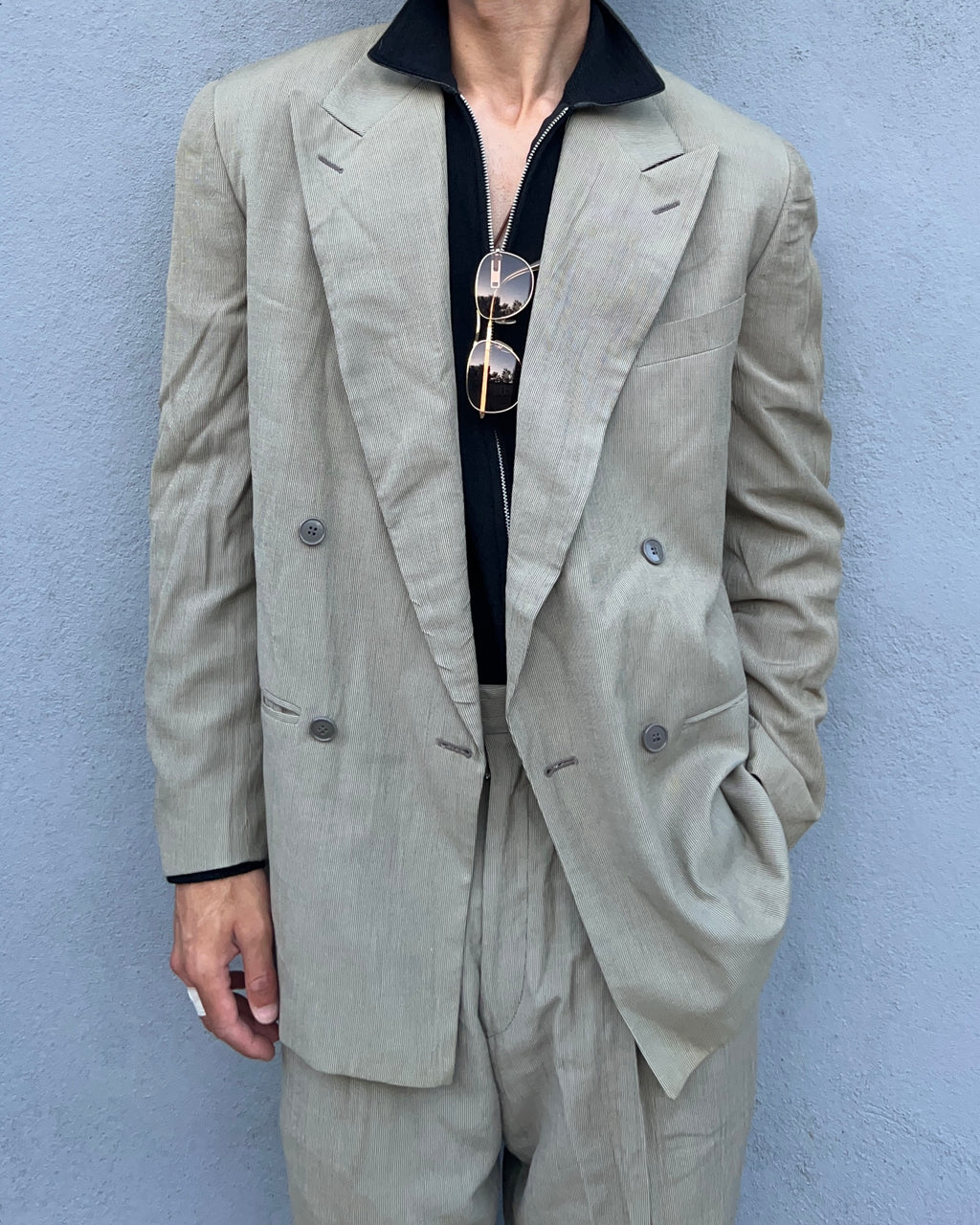 Emporio Armani 1980s Double-Breasted Pleated Suit - Size M Jacket / 30" Waist