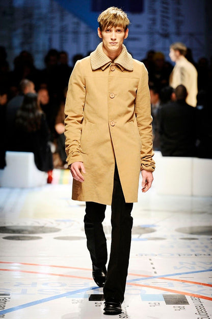 Prada Mainline AW2010 Runway Moleskin Ribbed Collar Coat - Size S