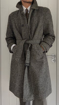 Marcel Lassance 1990s Herringbone Wool Belted Coat - Size S