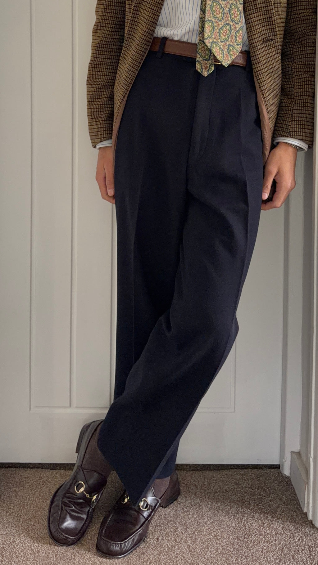 Dior 1980s Pleated Wool Pants Navy - Size 34" Waist