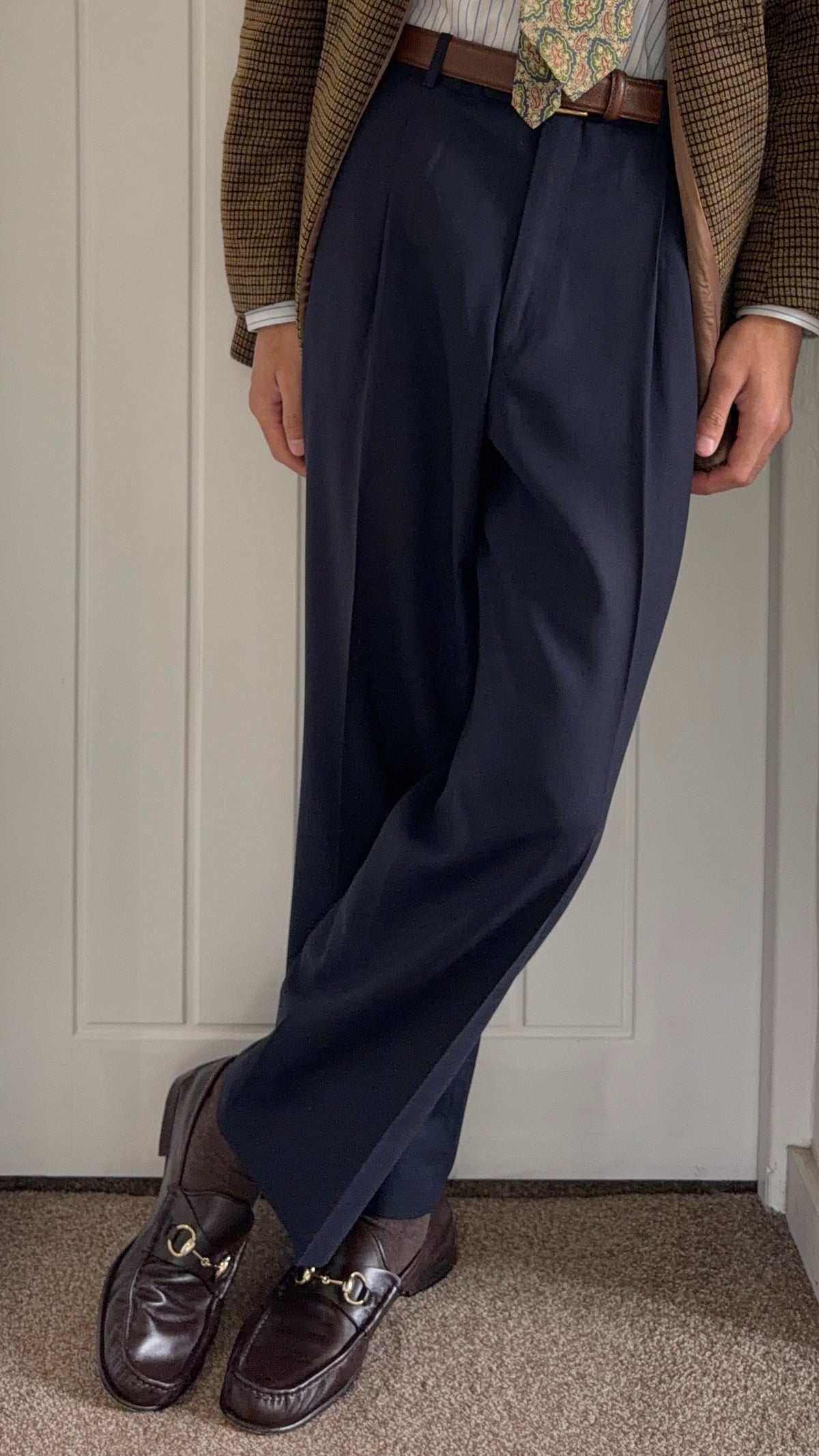 Dior 1980s Draped Pleated Wool Pants Navy - Size 34" Waist