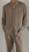 Emporio Armani 1990s Nehru Collar Textured Rayon Shirt - Size S