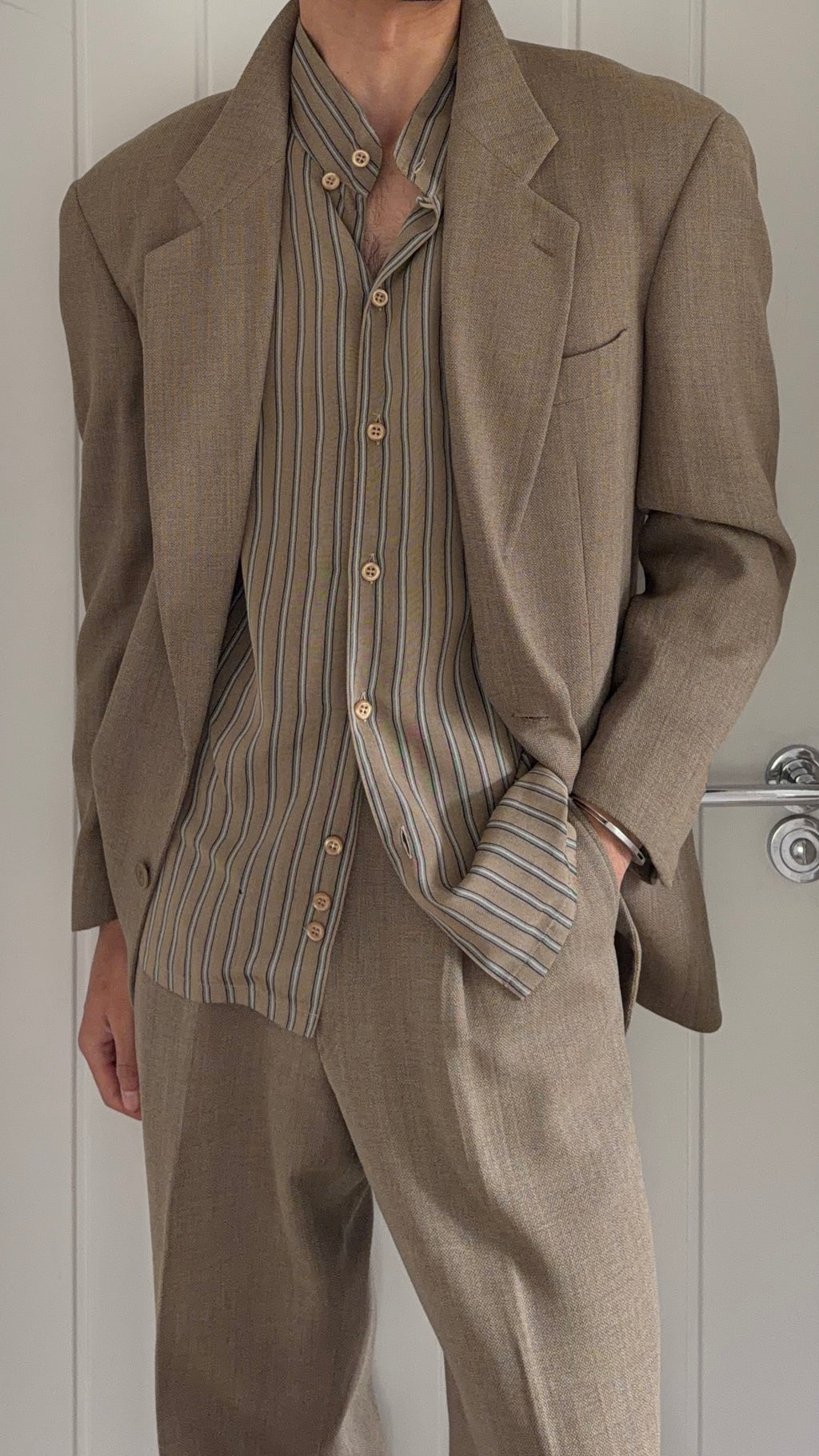 Emporio Armani 1990s Nehru Collar Textured Rayon Shirt - Size S