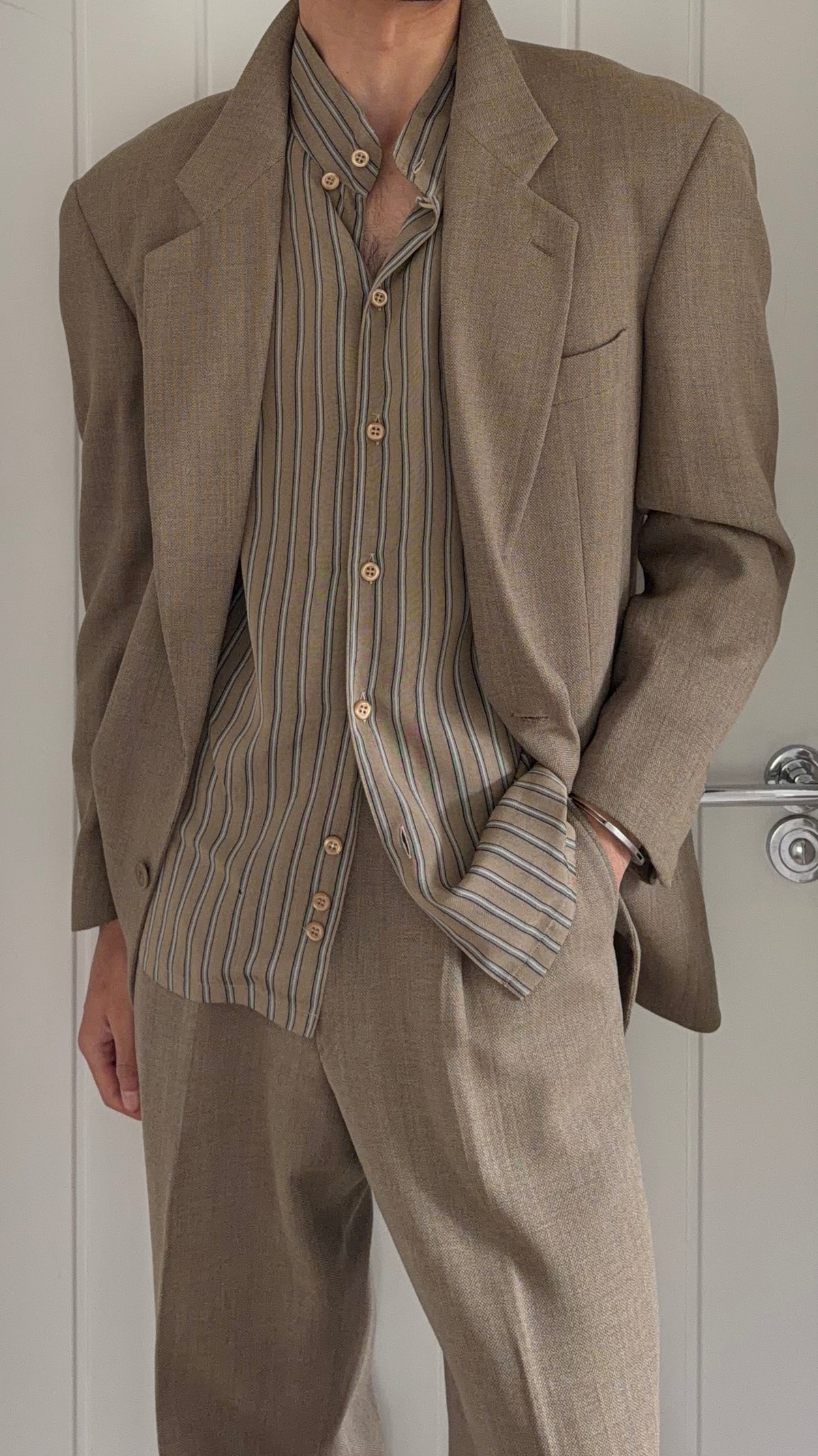 Emporio Armani 1990s Nehru Collar Textured Rayon Shirt - Size S