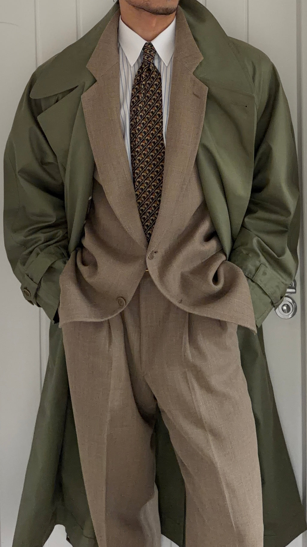 Valentino Couture 1980s Belted Cotton Trench Coat Olive Green - Size XL