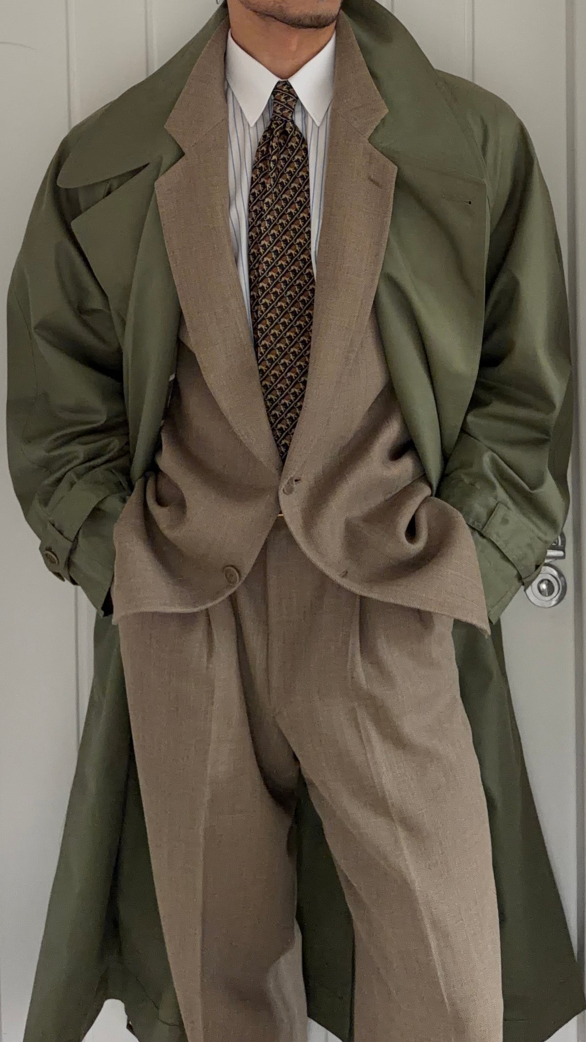 Valentino Couture 1980s Belted Cotton Trench Coat Olive Green - Size XL