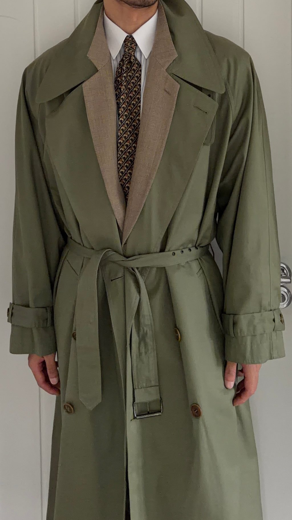 Valentino Couture 1980s Belted Cotton Trench Coat Olive Green - Size XL
