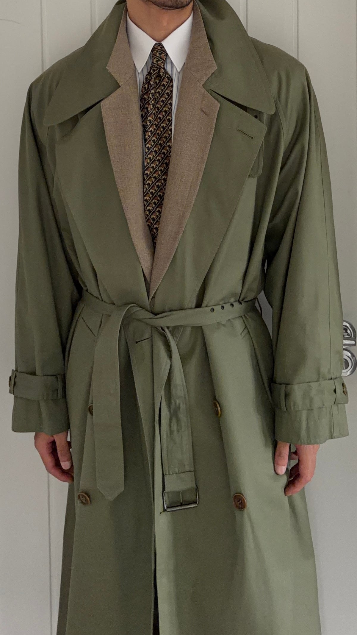 Valentino Couture 1980s Belted Cotton Trench Coat Olive Green - Size XL