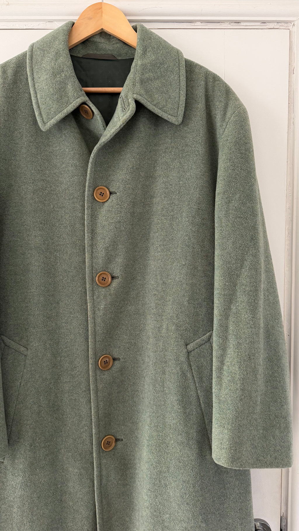 Hugo Boss 1980s Wool Balmacaan Overcoat Sage Green - Size M
