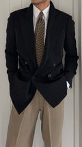 Armani 1990s Peaked Lapel Double Breasted Pinstriped Wool Blend Sport Jacket Blazer - Size S